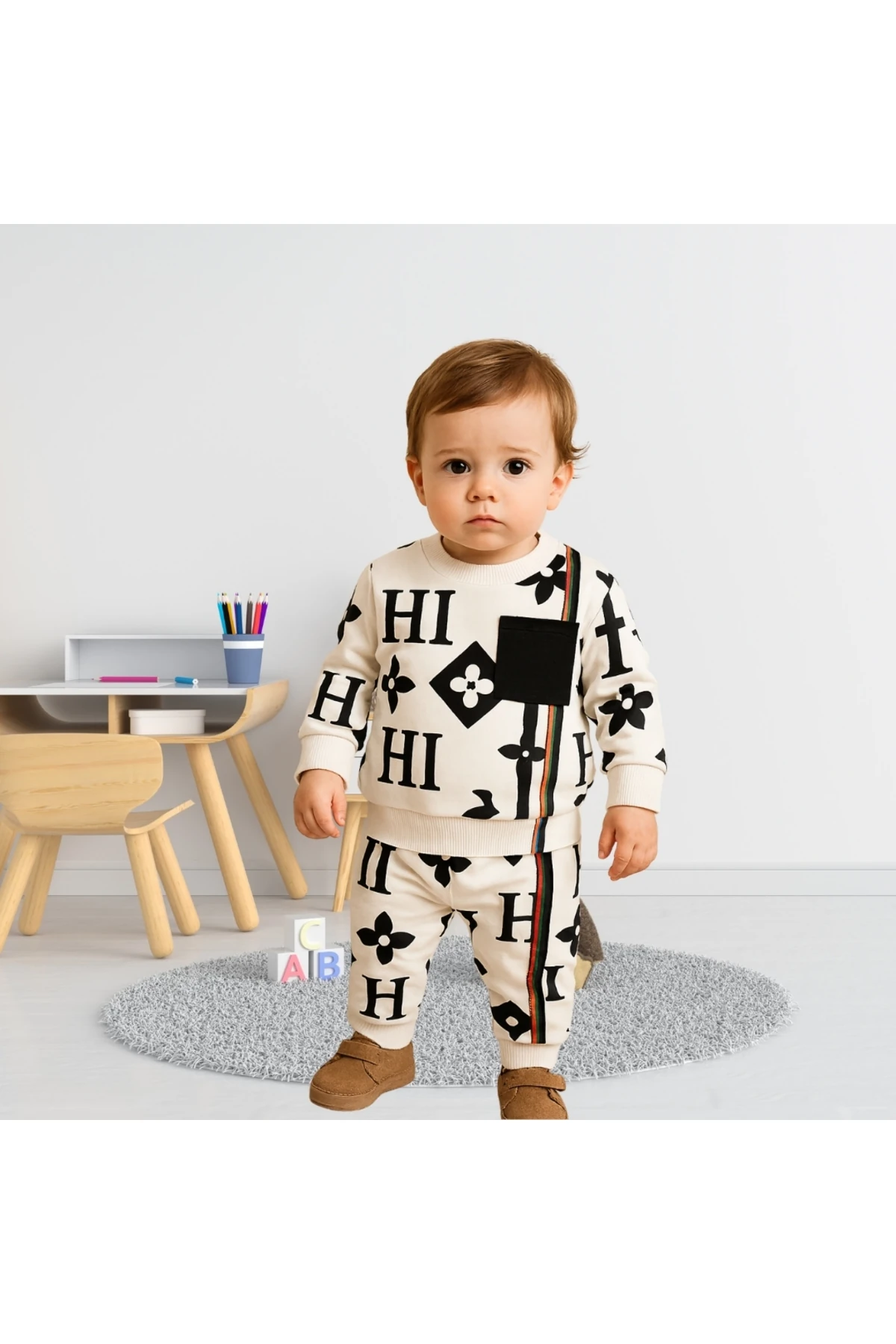 ERKEK BEBEK %100 PAMUKLU 3-18 AY BEYAZ RENK ITALIANO ALT ÜST TAKIM