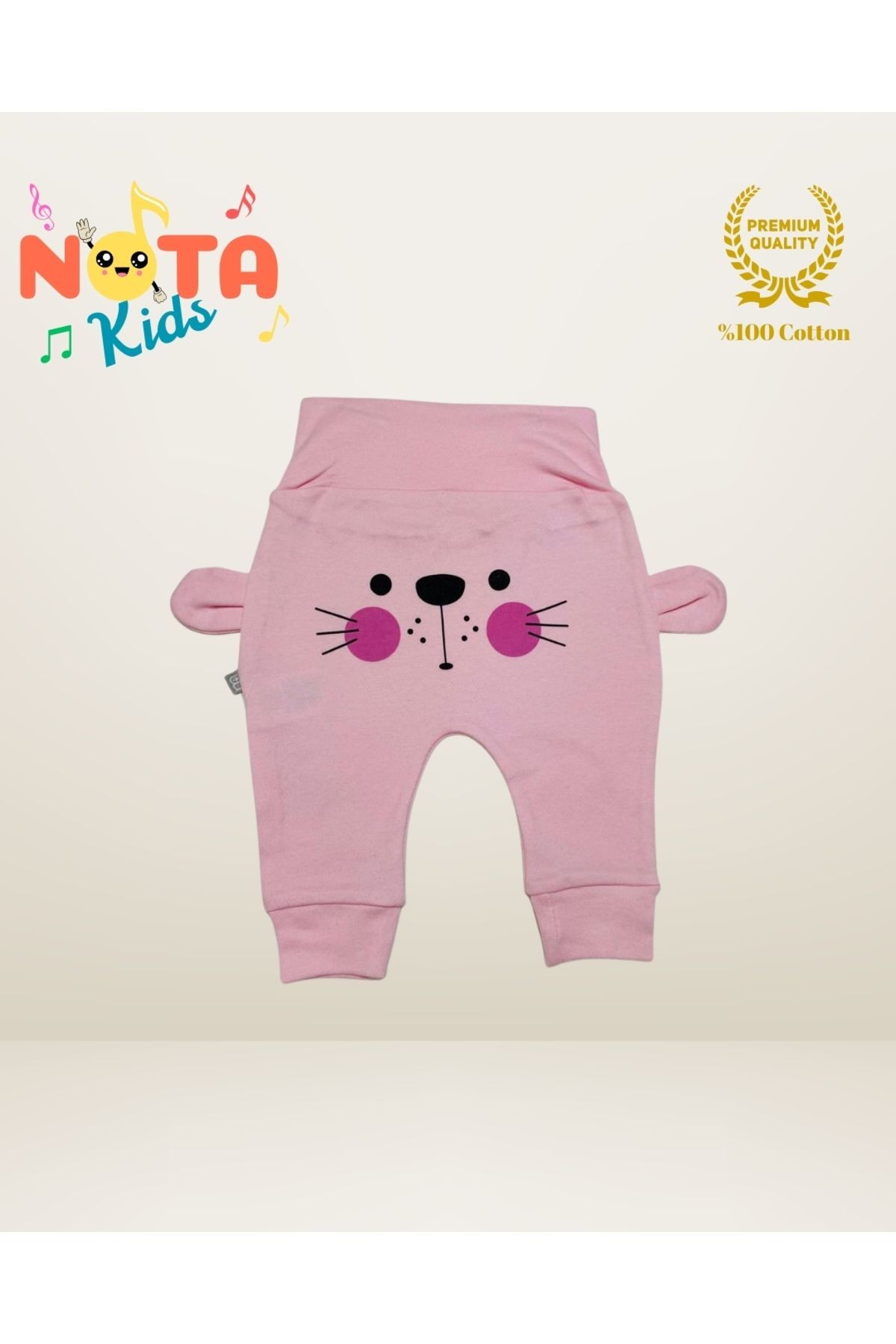 Kız Bebek Kedi Figür Baskılı, Kulaklı, %100 Pamuk Patiksiz Tek Alt Pijama