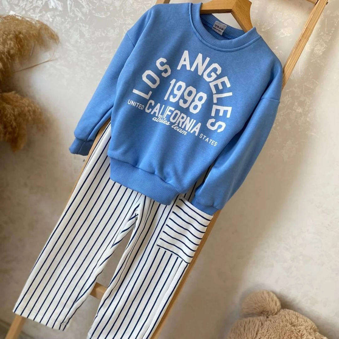 Bisiklet Yakalı mavi İkili Çocuk Takım