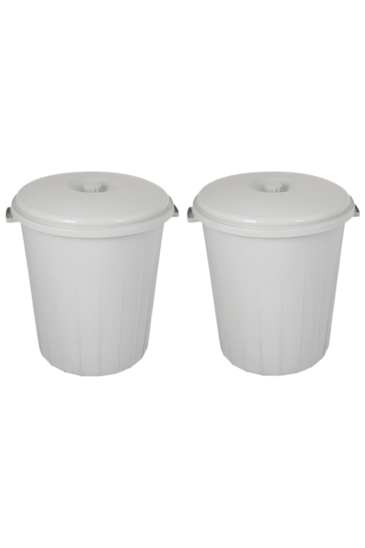 2 Adet 70 Lt Kapaklı Yuvarlak Plastik Büyük Boy Çöp Kovası Su Et Kovası Gri Varil