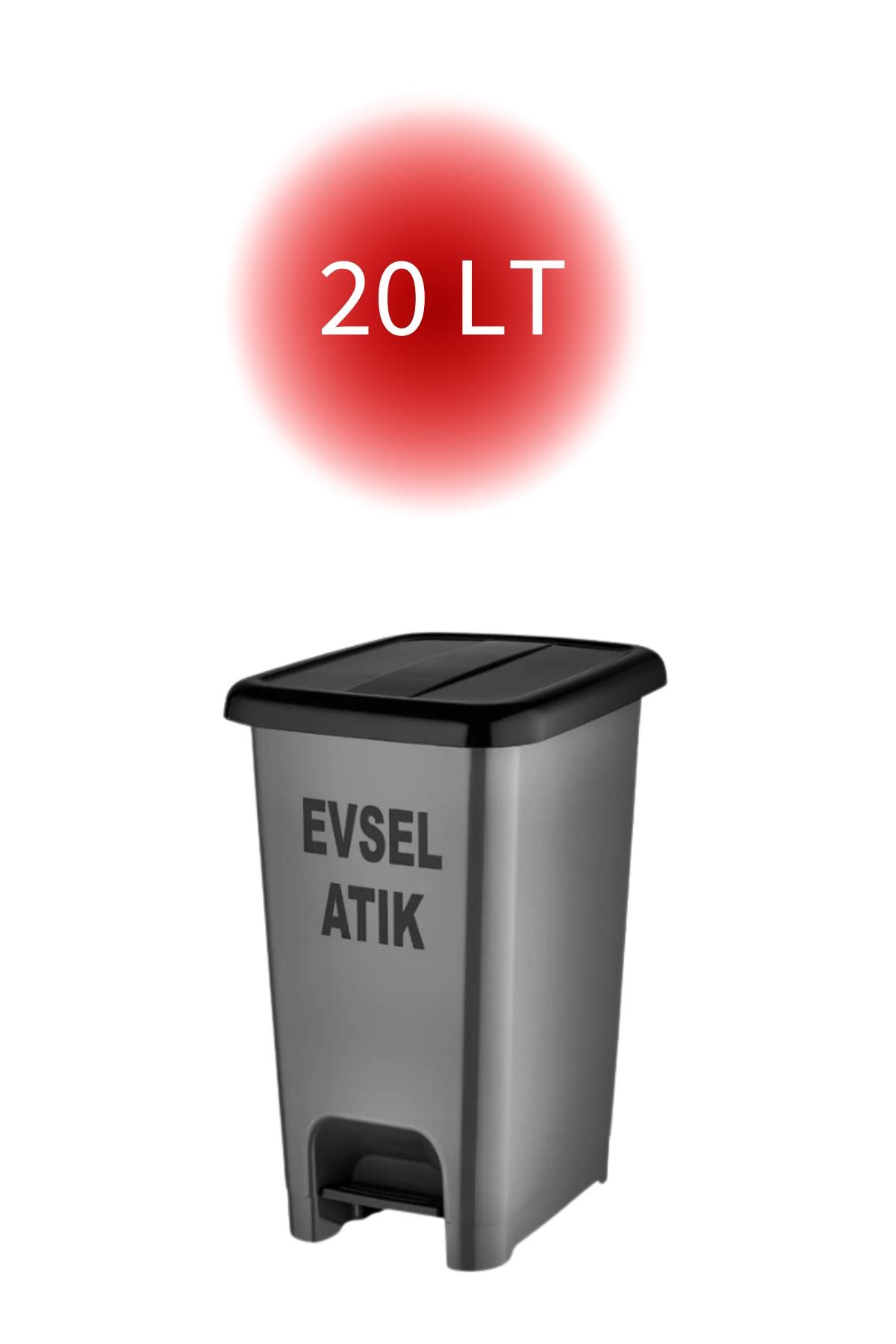Pratik Kapak Pro Gri Slim Pedallı Evsel Atık 3'Lü Set Kovası 20 LT - 30 LT - 50 LT