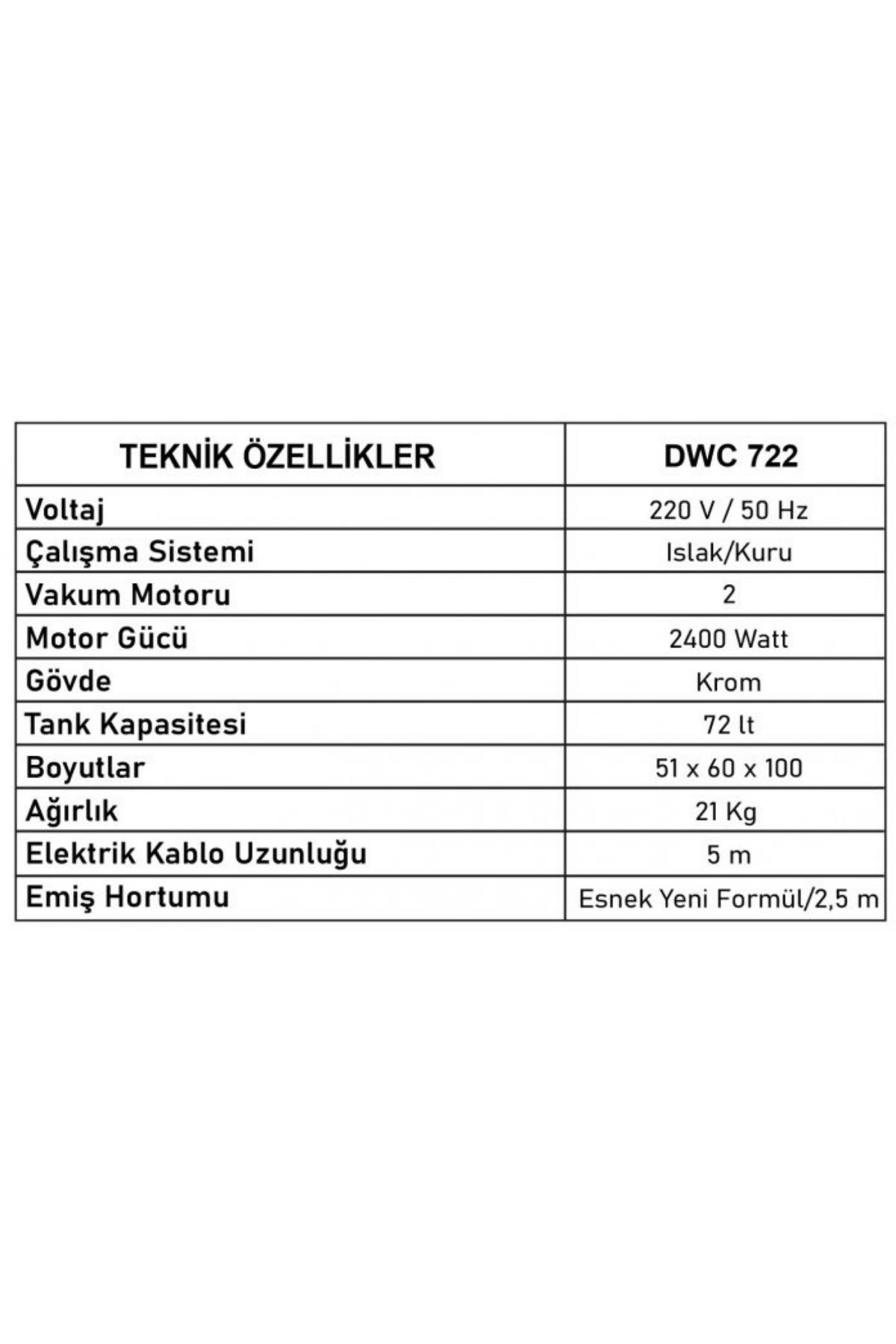 Safran DWC 722 OTO Sanayi Tipi İki Motorlu Islak Kuru Çelik Gövdeli Profesyonel Elektrikli Süpürge