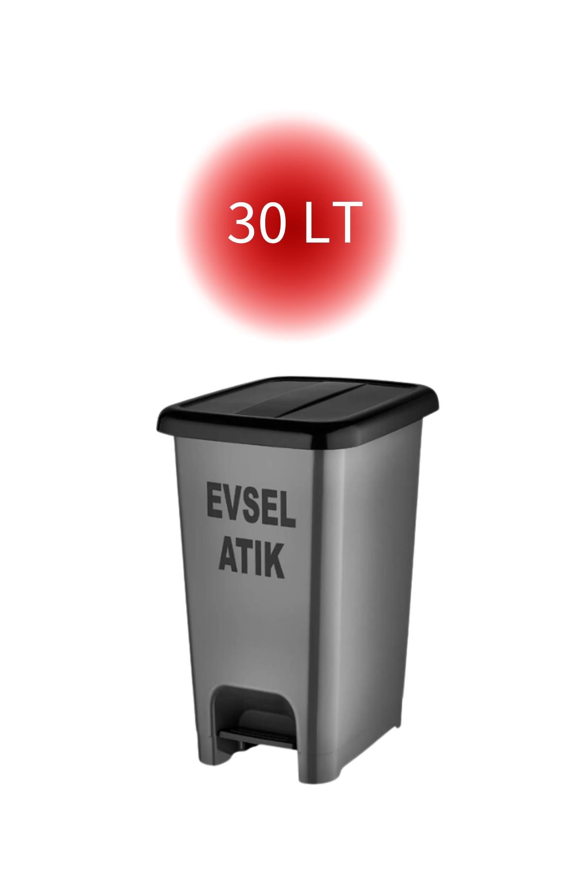 Pratik Kapak Pro Gri Slim Pedallı Evsel Atık 3'Lü Set Kovası 20 LT - 30 LT - 50 LT