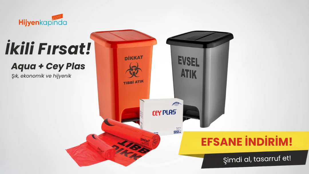 50 Litre Slim Pedallı Tıbbi ve Evsel Atık Ayrıştırma Kovaları ve Poşet Seti