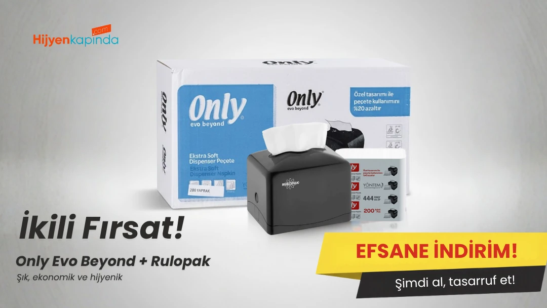 Rulopak Tek Çek Mini Peçete Dispenseri Siyah ve Only Evo Peçete Ekonomik Seti