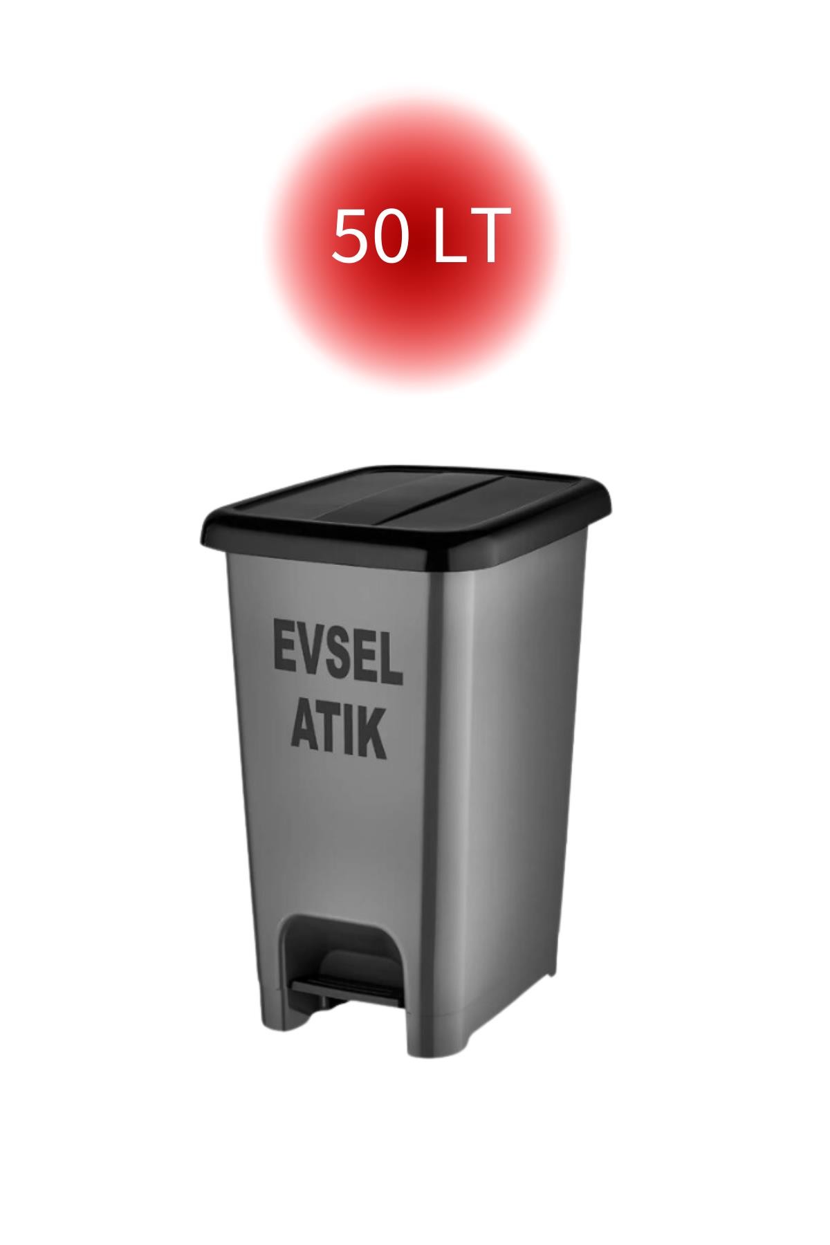 Pratik Kapak Pro Gri Slim Pedallı Evsel Atık 3'Lü Set Kovası 20 LT - 30 LT - 50 LT