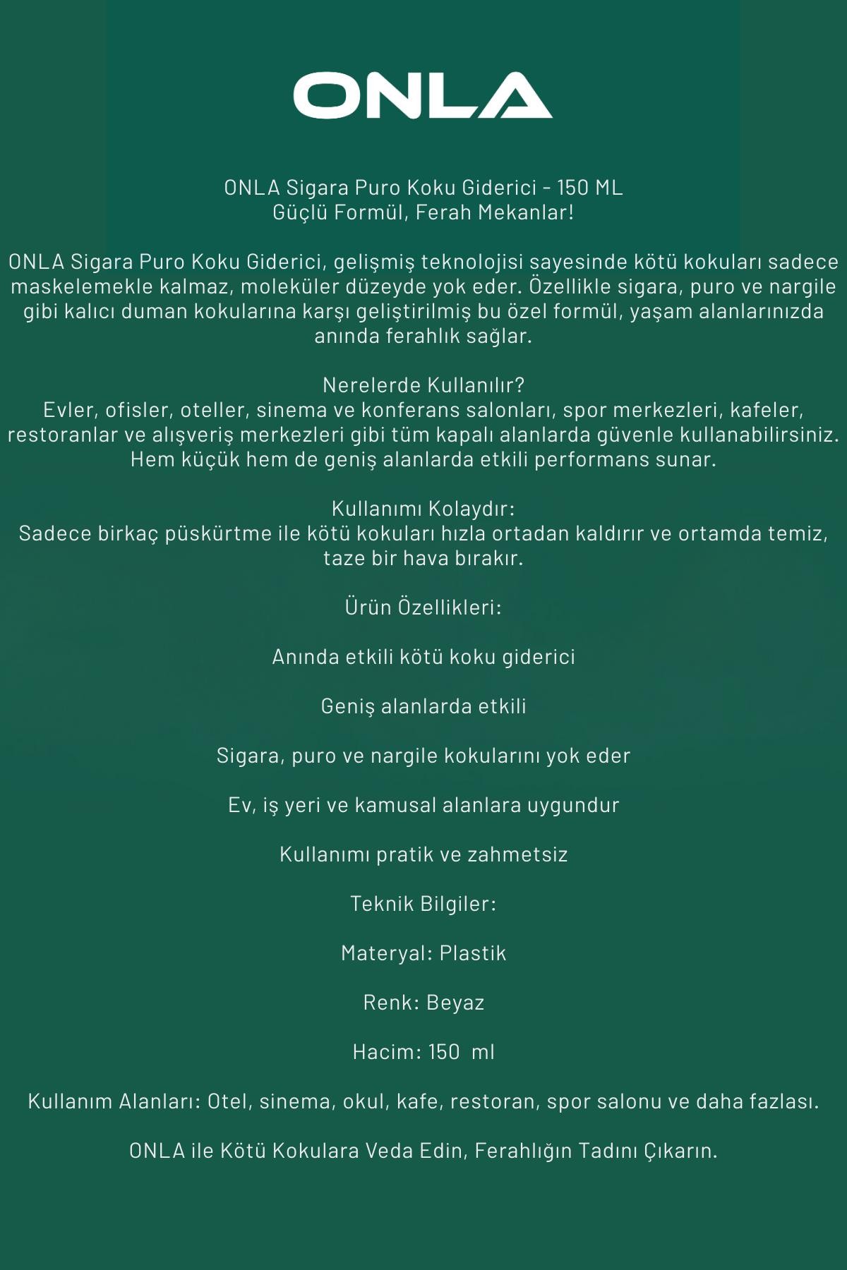 ONLA Sigara Puro Kötü Koku Giderici Sprey 150ML