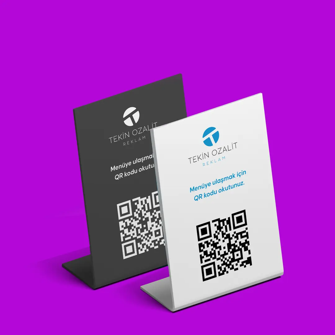 QR Kodlu Menü Standı | L Tipi Şeffaf Tasarım - Tekin Ozalit
