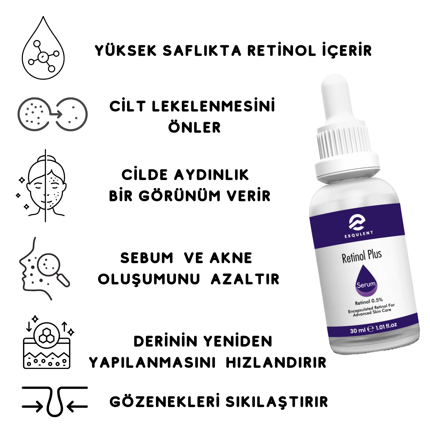 Retinol Plus Serum – Lifting Etkili, Derin Kırışıklık Karşıtı Yenileyici Saf Retinol Serum 30 ml