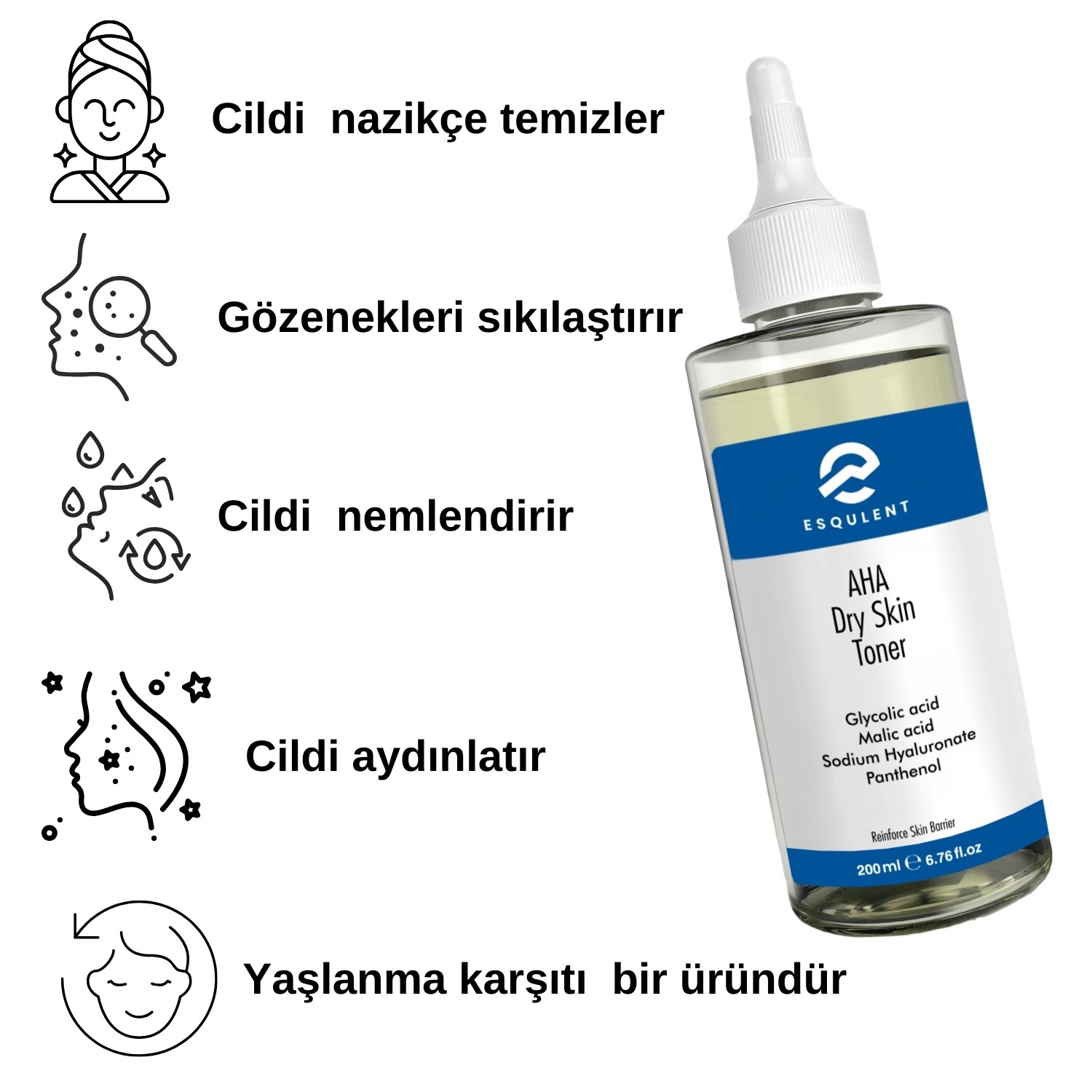  Esqulent  AHA Dry Skin Toner / Kuru Ciltler İçin AHA İçeren Aydınlatıcı, Canlandırıcı Tonik  200 ml