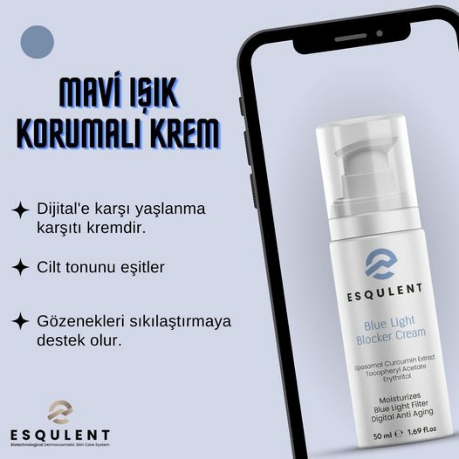  Esqulent  Mavi Işık Korumalı, Nemlendirici ve Ton Eşitleyici Krem 50 ml