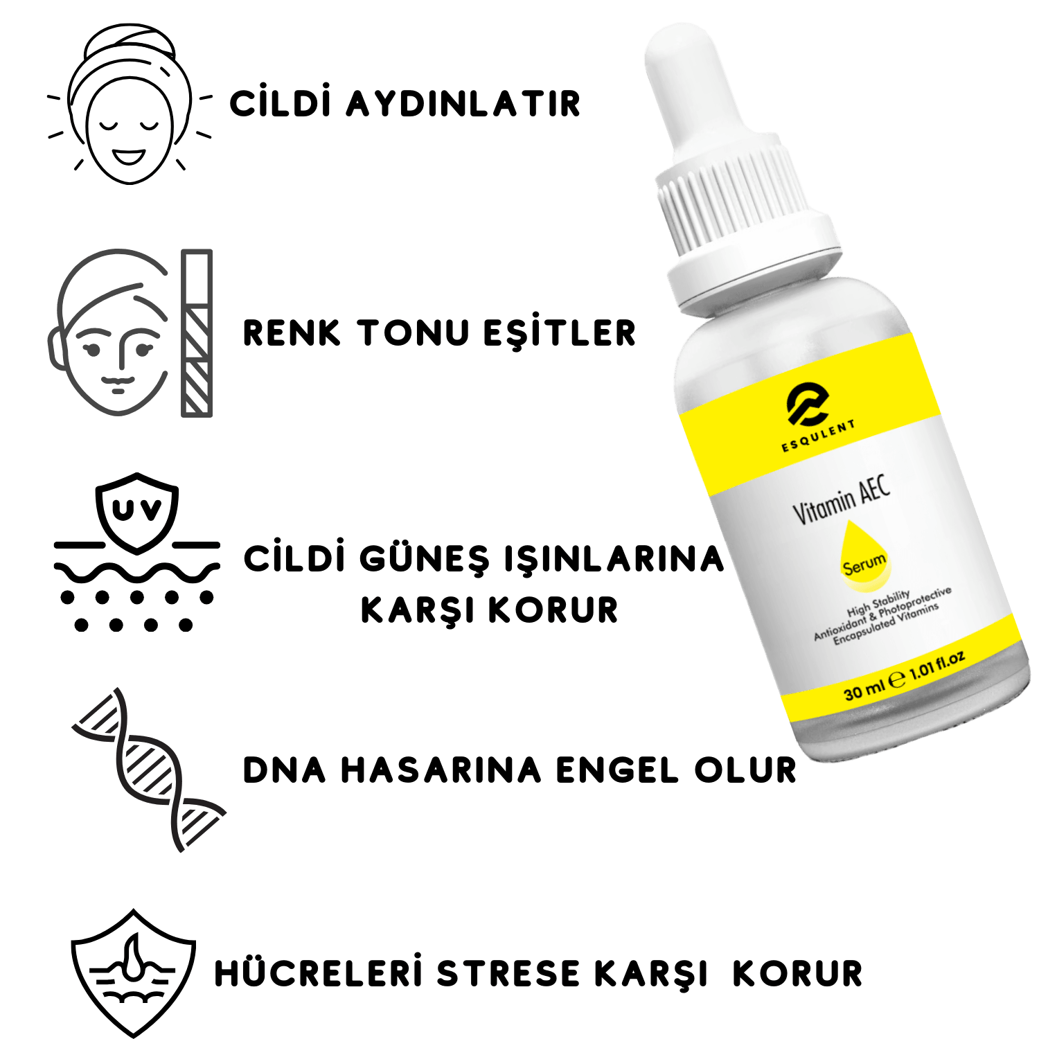 Vitamin AEC Serum- Vitamin A, E ve C içeren Canlandırıcı, Aydınlatıcı Serum 30 ml