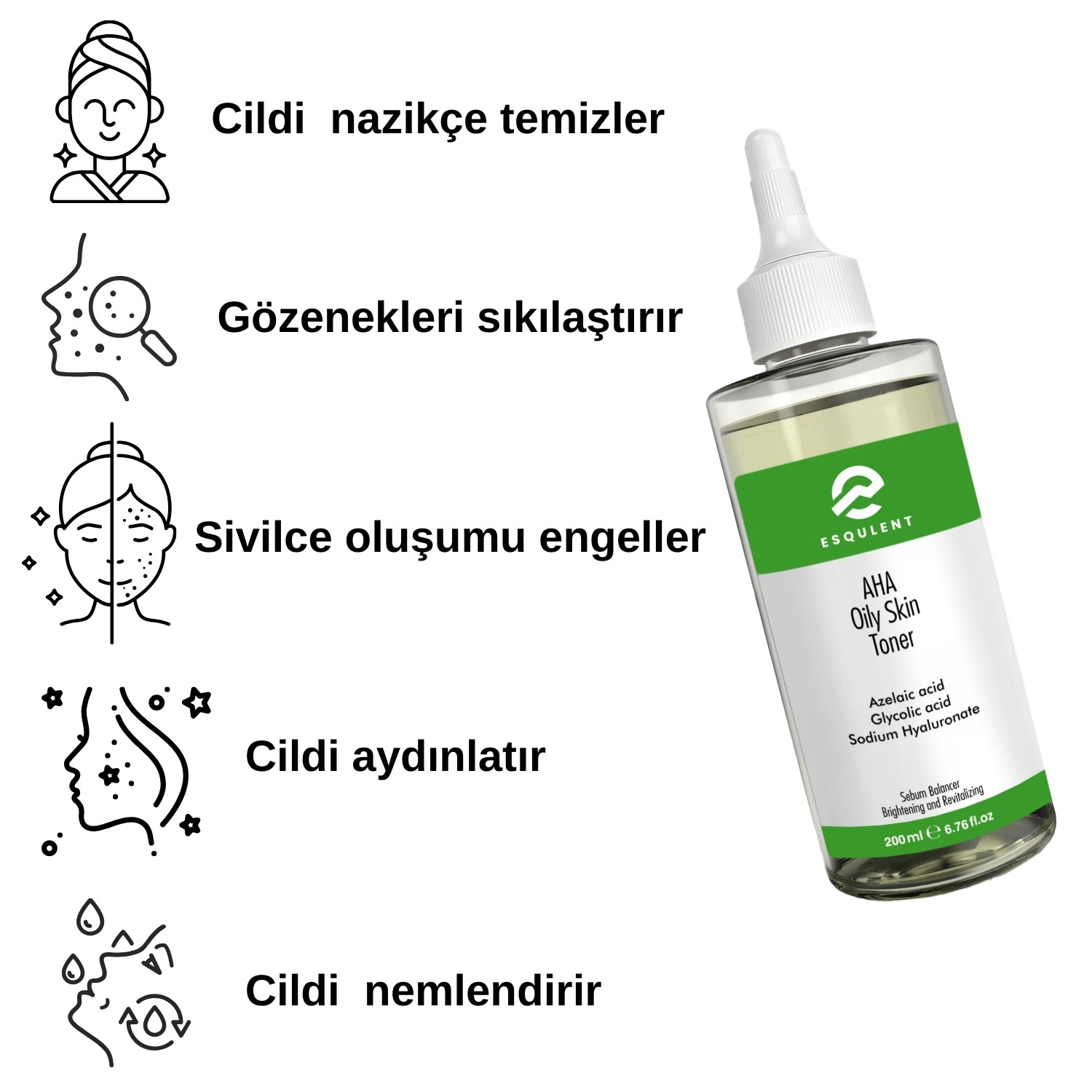 Esqulent AHA Oily Skin Toner /Yağlı Ciltler için AHA İçeren, Sivilce Karşıtı Tonik 200 ml