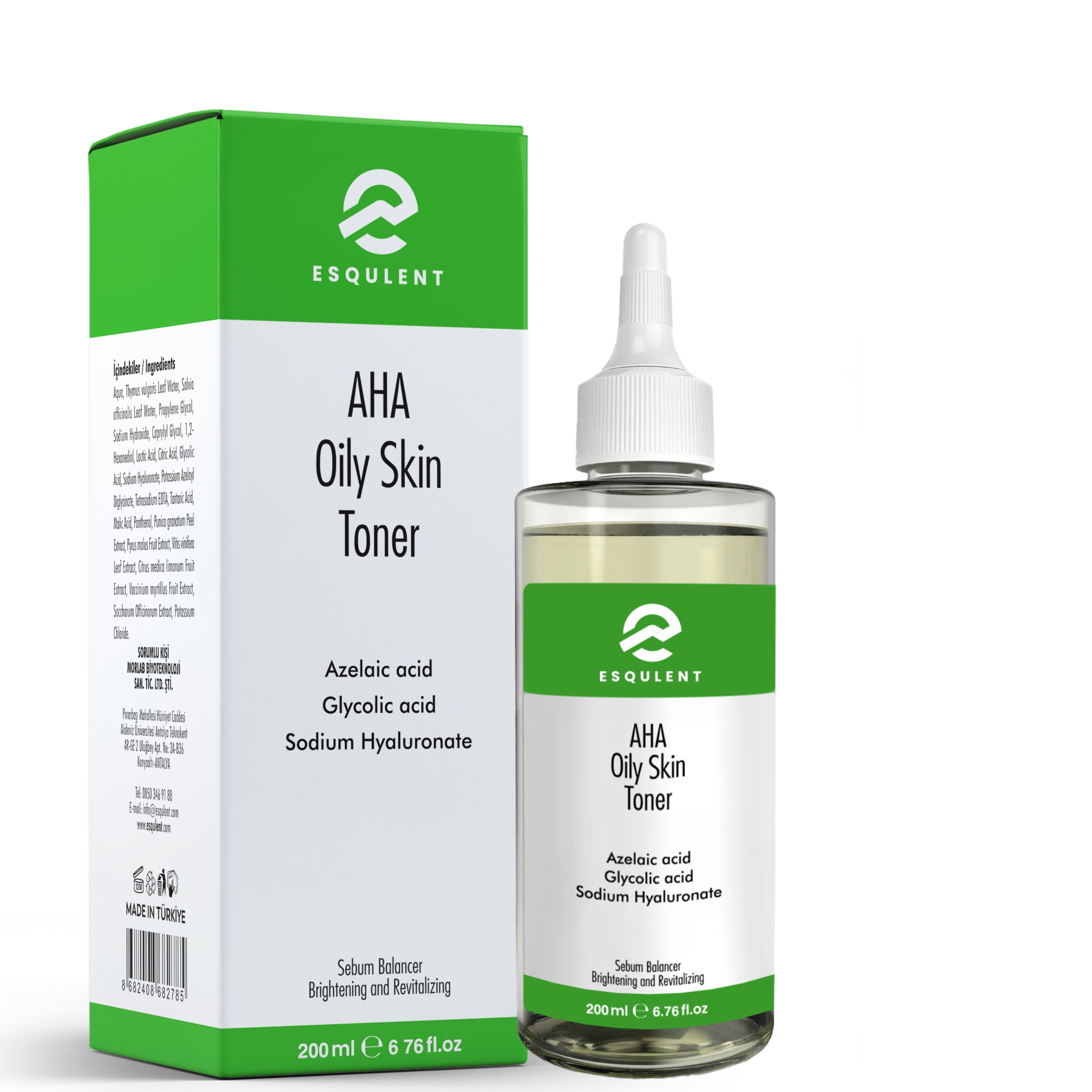   Esqulent AHA Oily Skin Toner / Yağlı Ciltler için AHA İçeren,  Sivilce Önleyici Tonik 200 ml