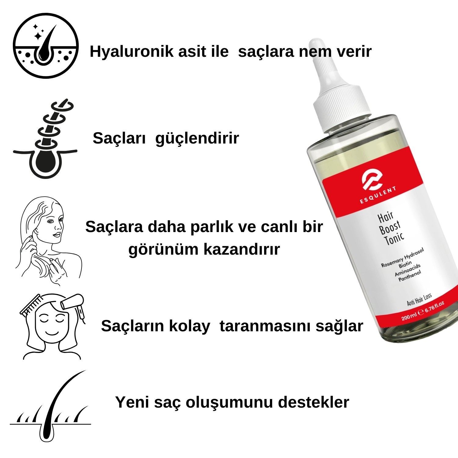  Esqulent  Biberiye Suyu ve Biotin İçeren Dökülme Karşıtı Saç Uzamasını Destekleyen  Saç Toniği 200 ml