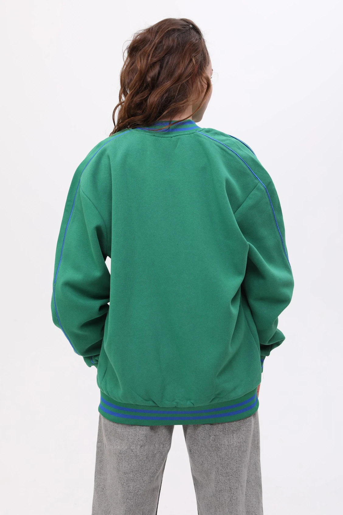 Unisex Oversize Yeşil ATHL Fermuarlı Bomber Kolej Ceket