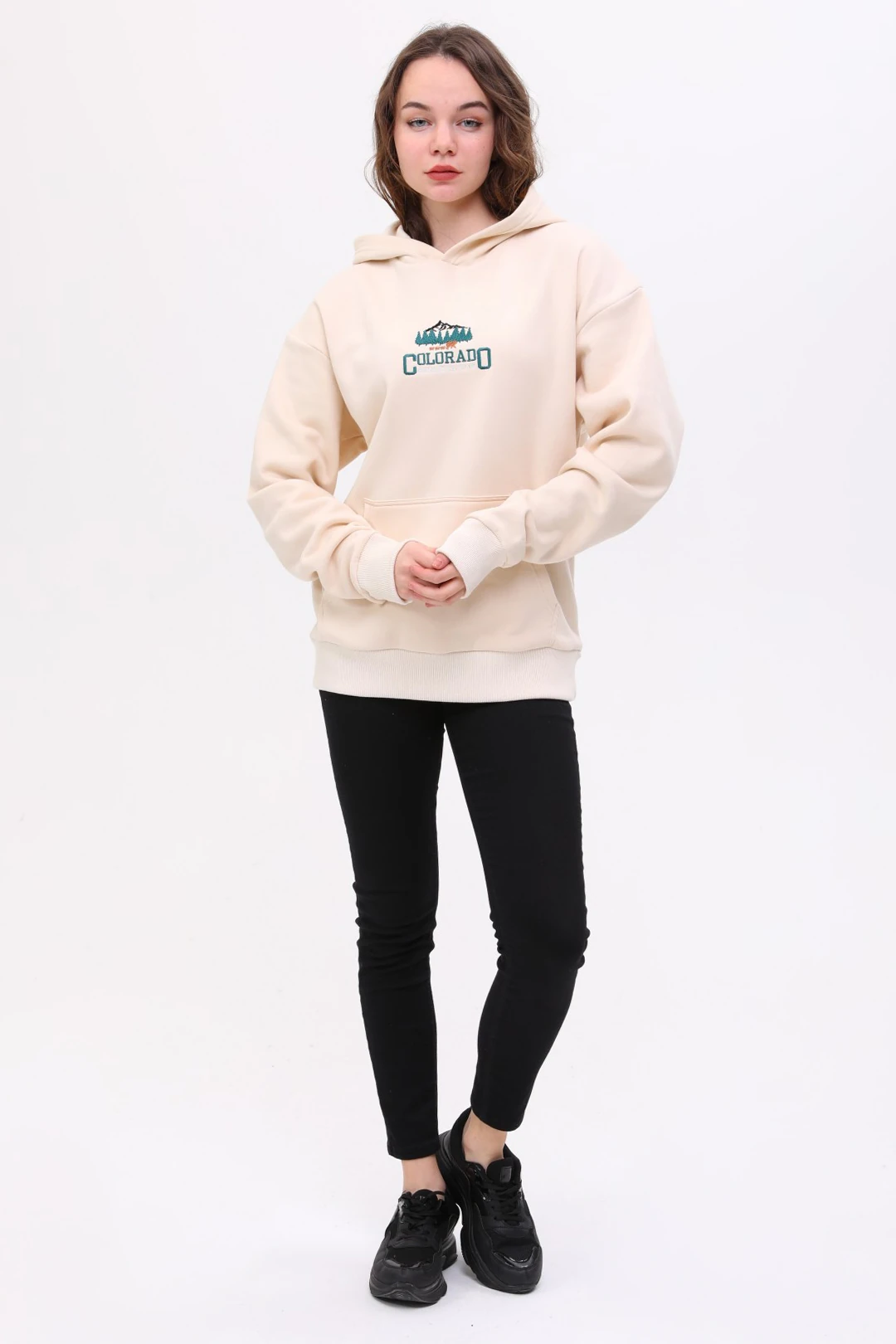 Unisex Oversize COLORADO Nakiş İşlemeli Kapşonlu Sweatshirt
