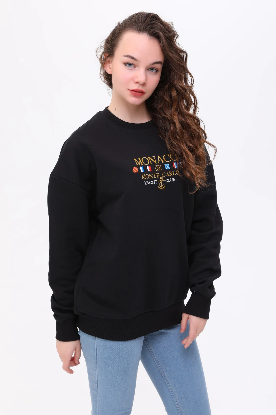  Unisex Oversize MONACO Nakiş İşlemeli Sweatshirt