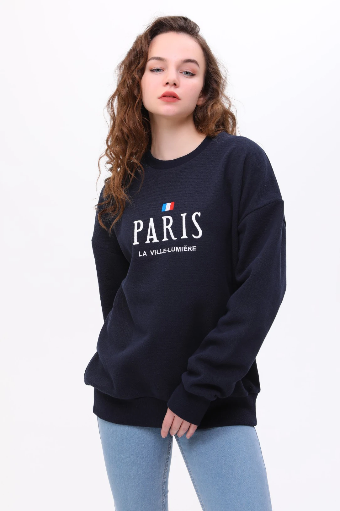  Unisex Oversize PARİS Nakiş İşlemeli Sweatshirt