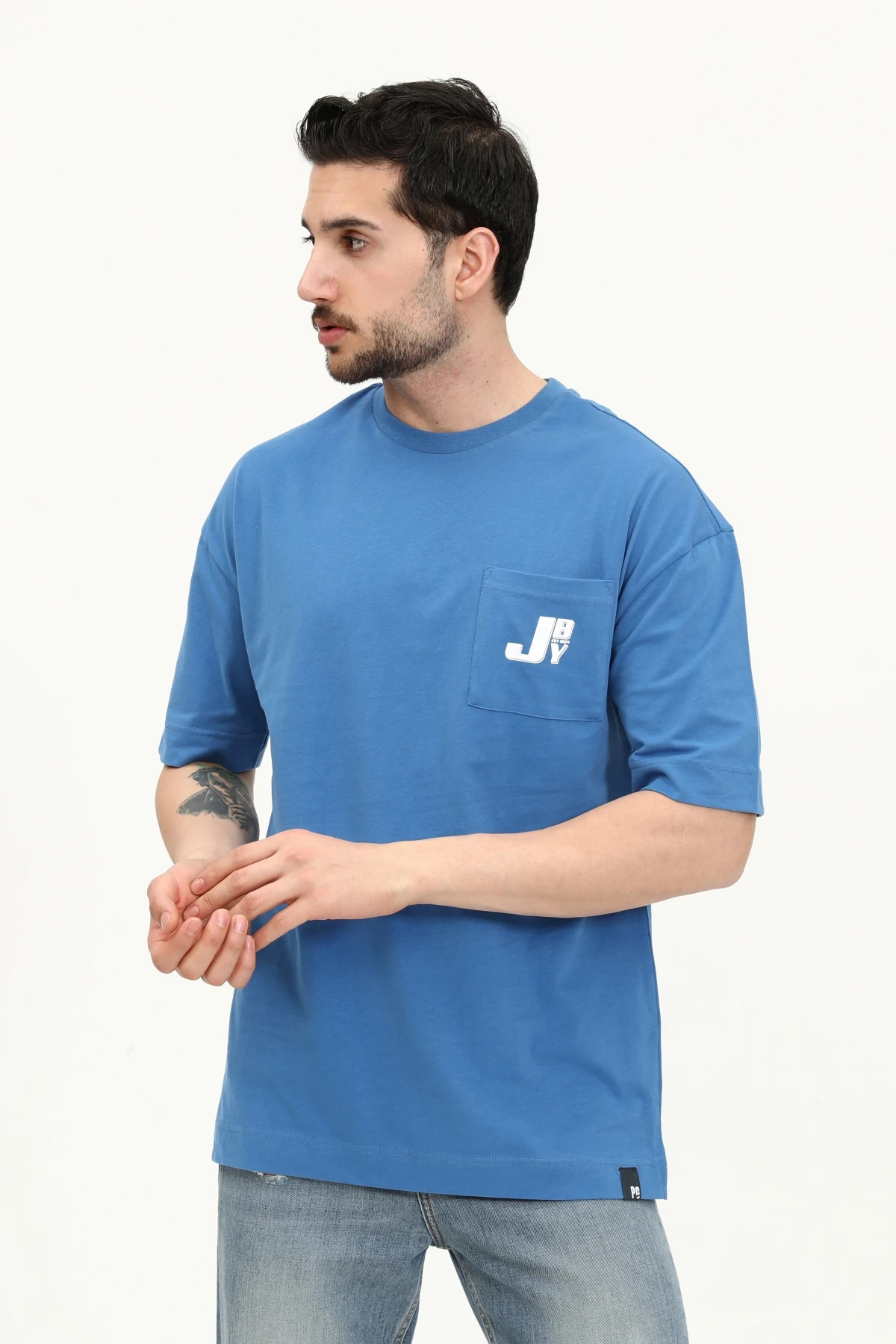 Unisex Regular MAVİ PARİS JBY Baskılı Cepli T-Shirt