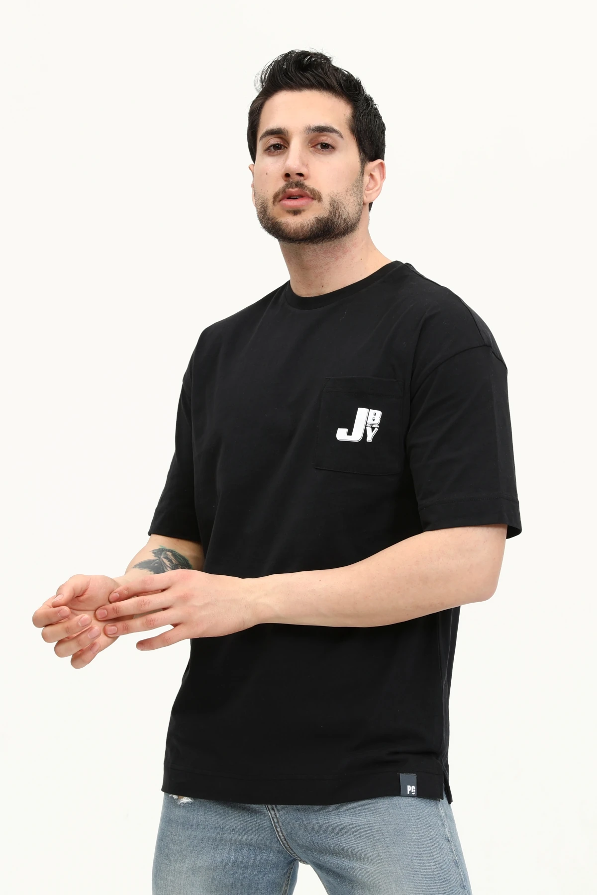 Unisex Regular SİYAH PARİS JBY Baskılı Cepli T-Shirt