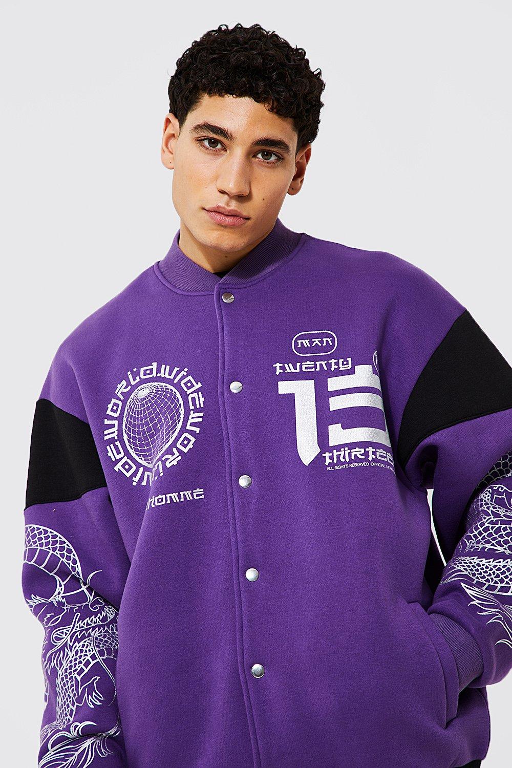 Unisex Oversize MOR Baskılı Bomber  Kolej Ceket