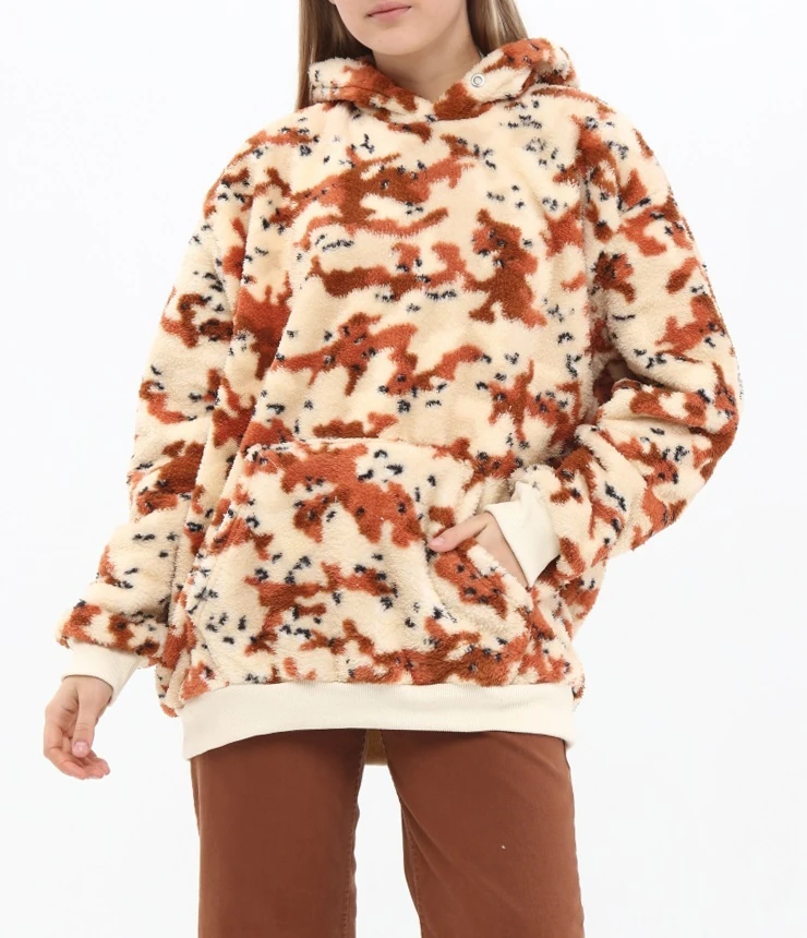 Unisex Oversize KAHVERENGİ Kapşonlu Peluş Sweatshirt