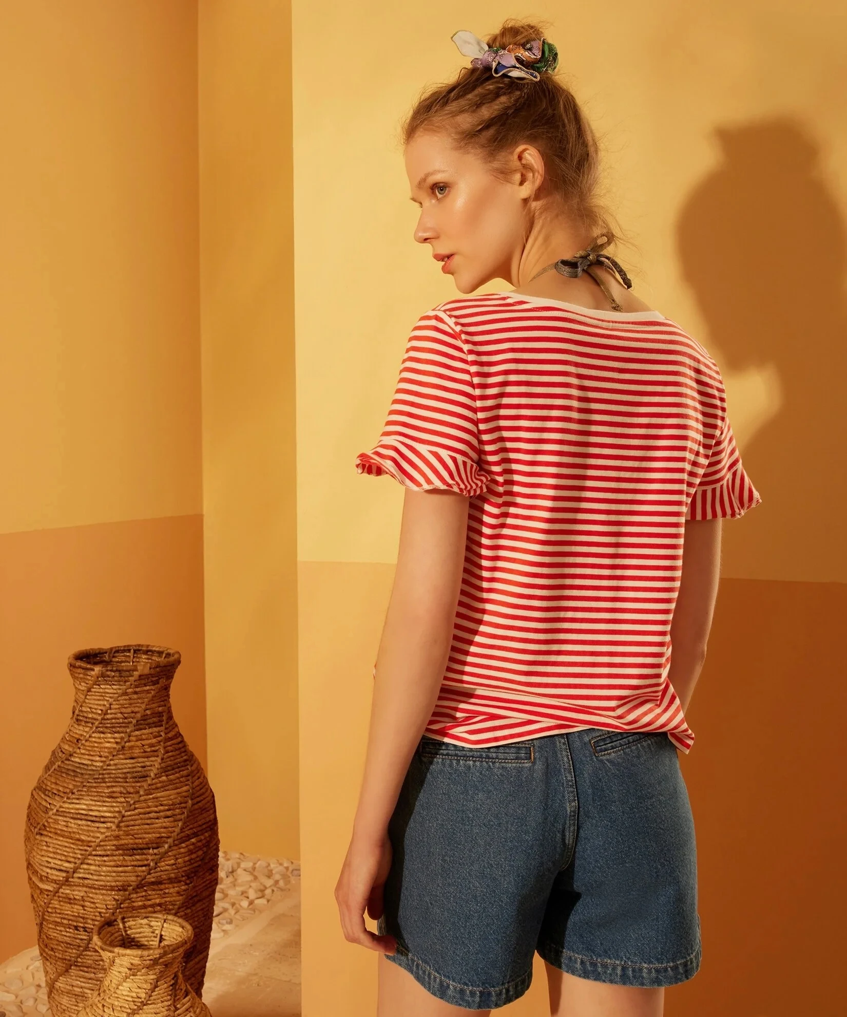 Yüksek Bel Ön Cep Detaylı Denim Mavi Şort