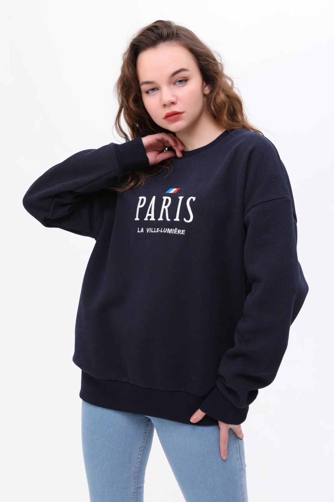  Unisex Oversize PARİS Nakiş İşlemeli Sweatshirt