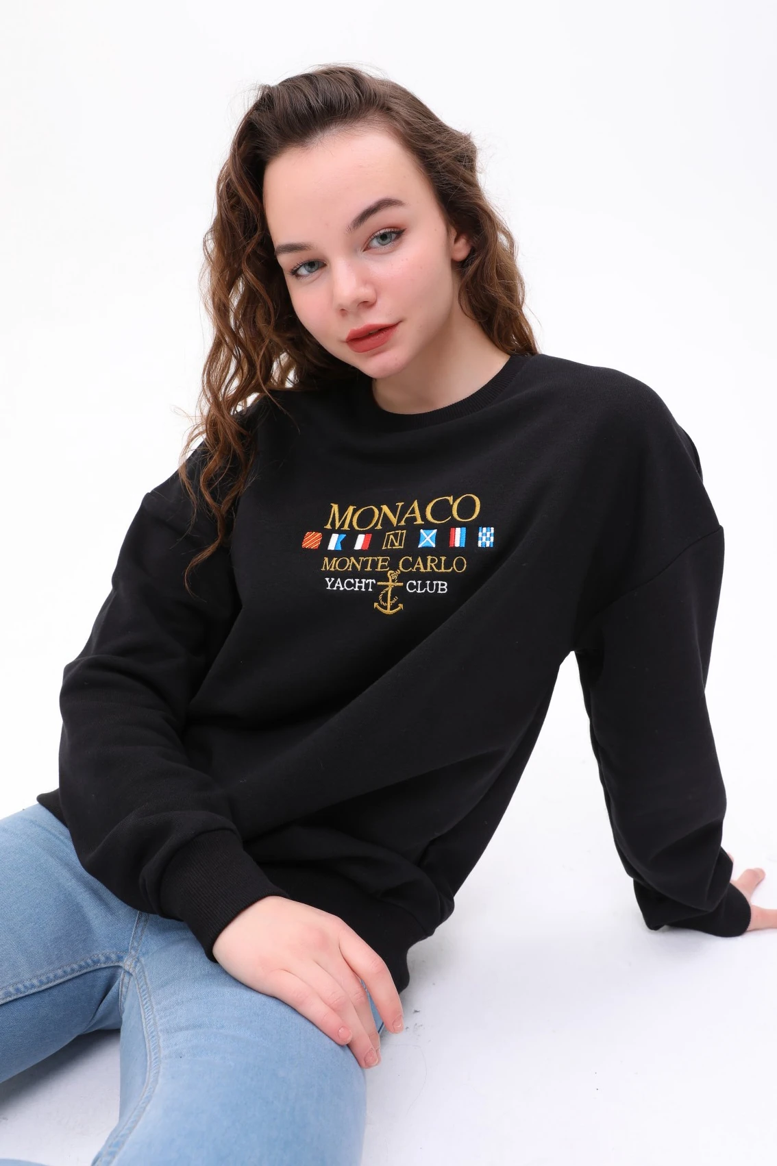  Unisex Oversize MONACO Nakiş İşlemeli Sweatshirt