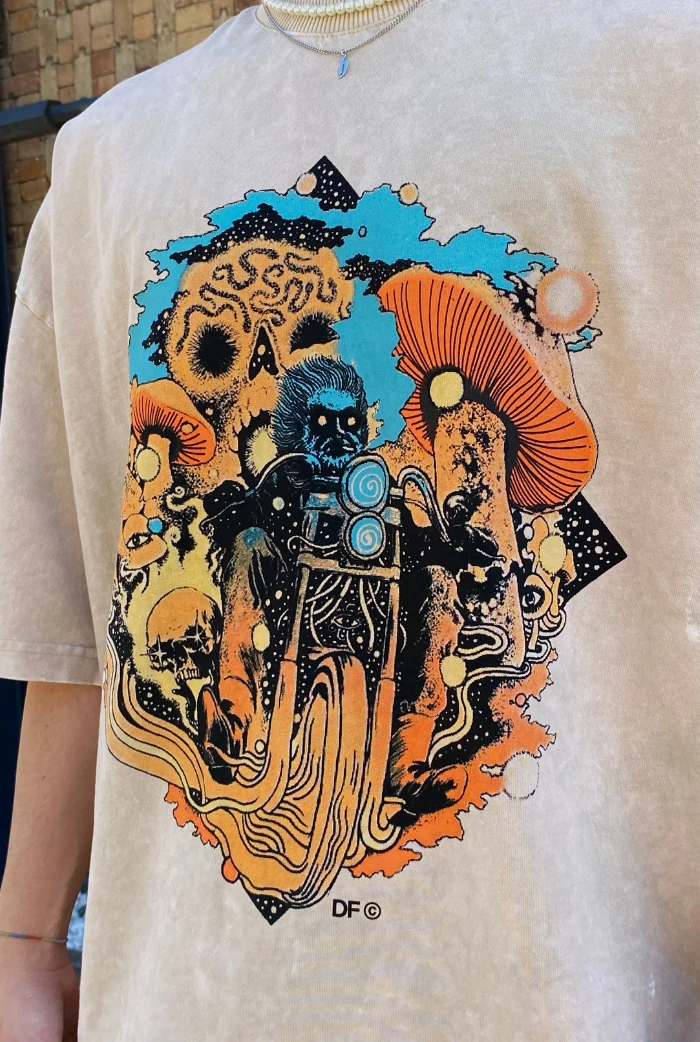 Unisex Oversize Graphic Baskılı Sand T-Shirt