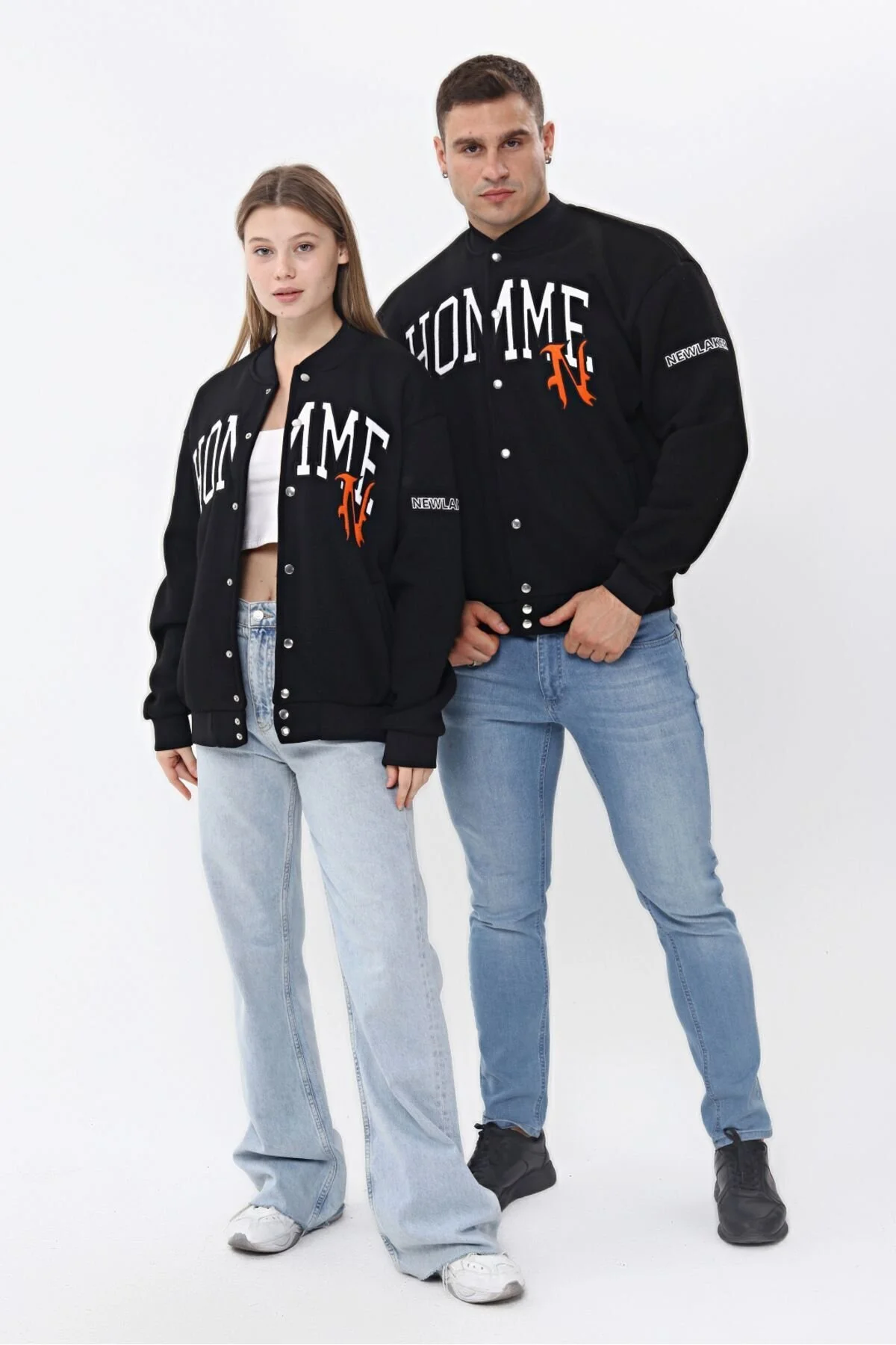 Unisex Oversize Black HOMME Bomber Kolej Ceket