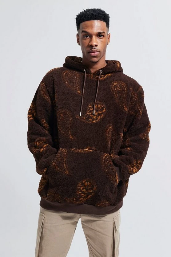  Unisex Oversize KAHVERENGİ Kapşonlu Peluş Sweatshirt