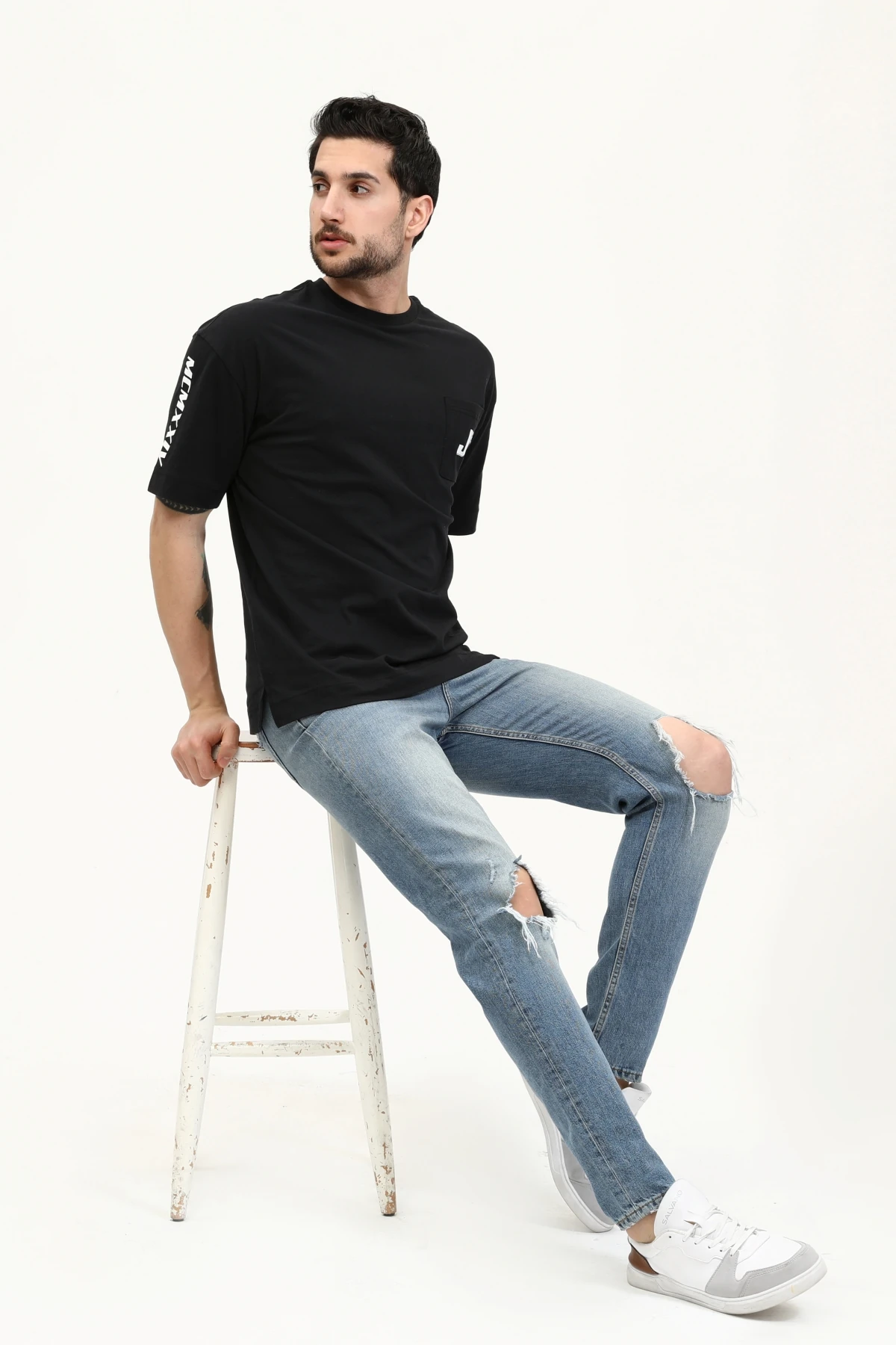 Unisex Regular SİYAH PARİS JBY Baskılı Cepli T-Shirt