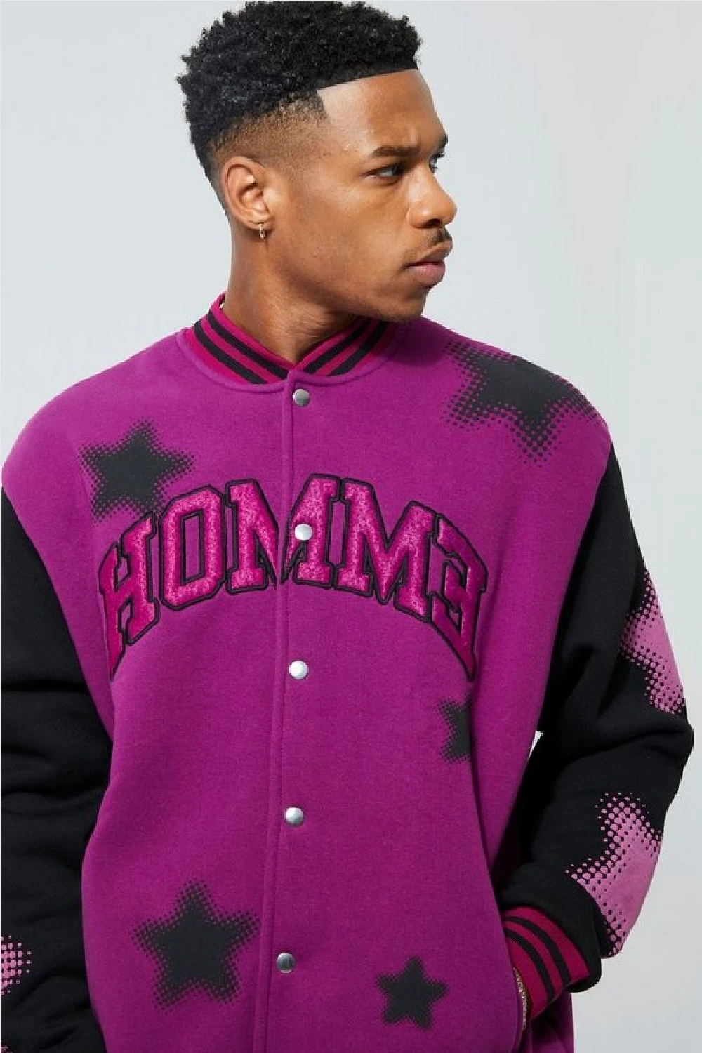 Unisex Oversize Mor Homme Bomber Kolej Ceket