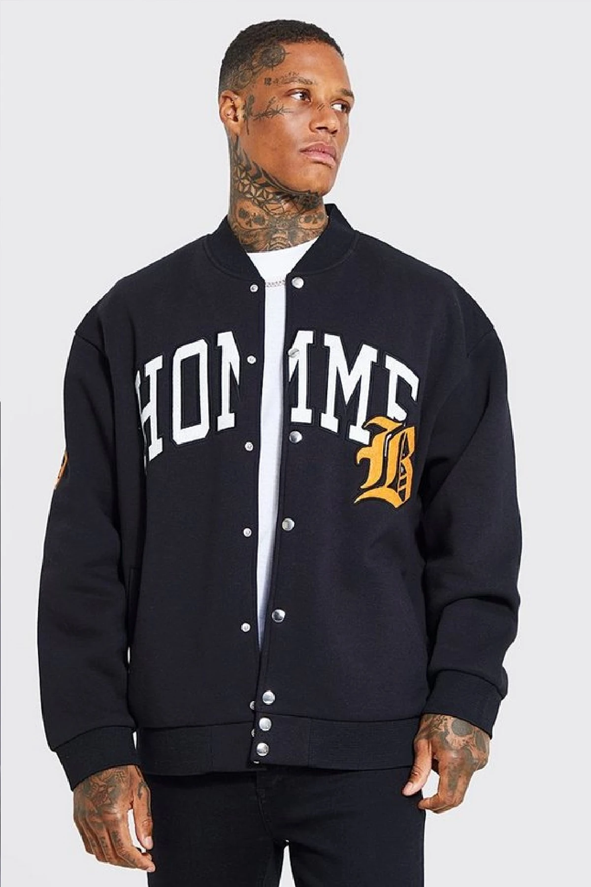 Unisex Oversize Black HOMME Bomber Kolej Ceket