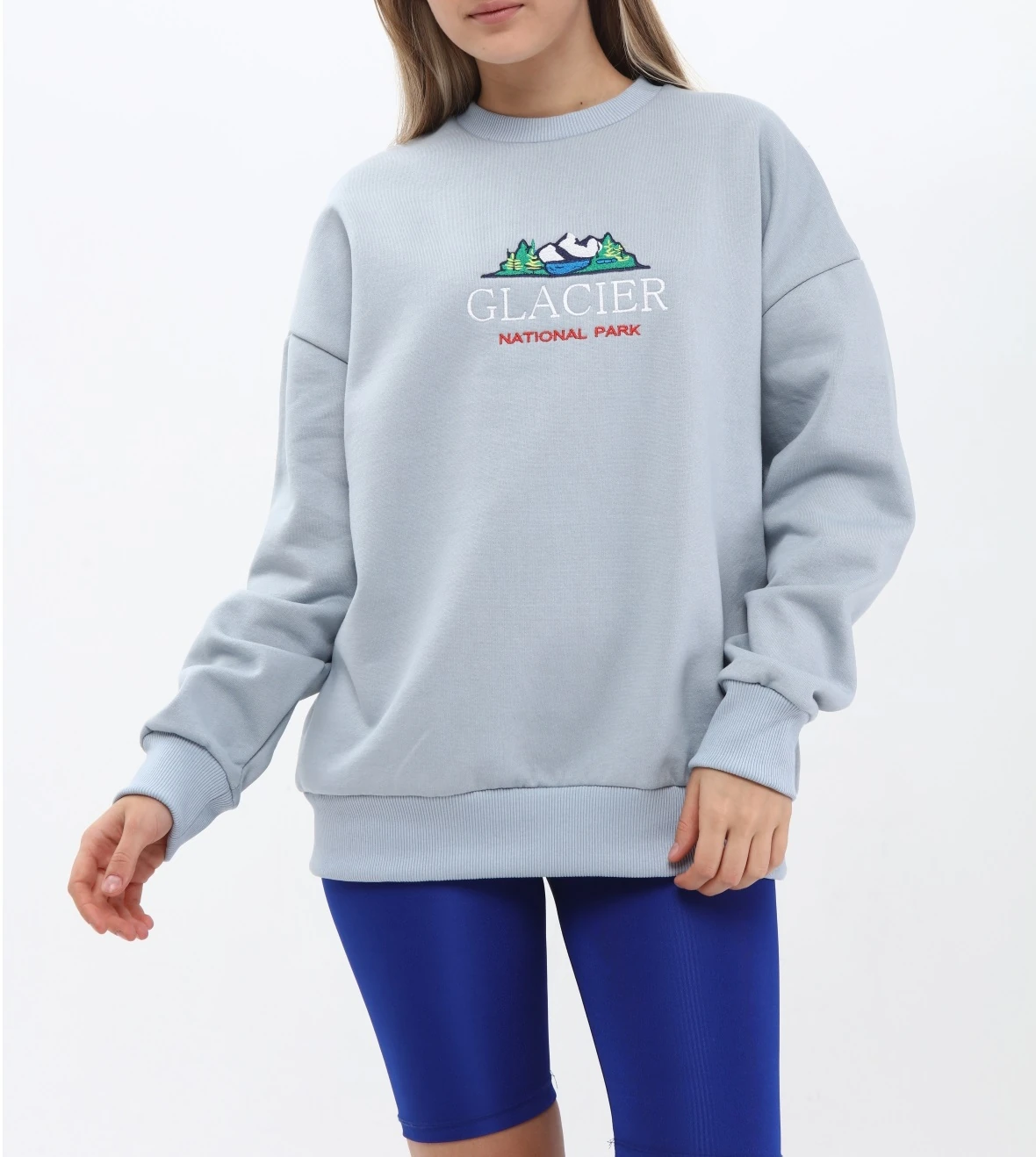 Unisex Oversize GLACIER Nakiş İşlemeli Sweatshirt