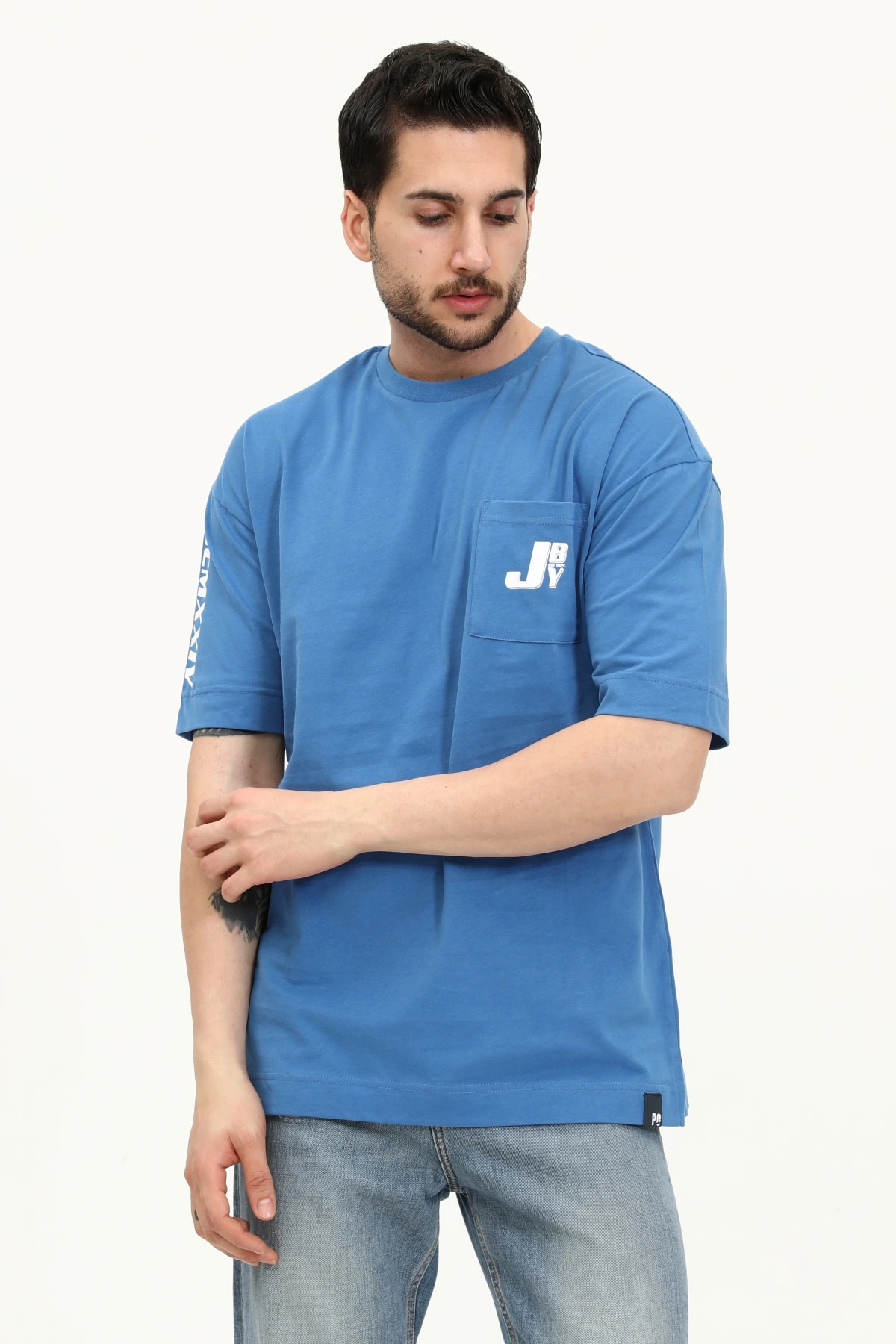 Unisex Regular MAVİ PARİS JBY Baskılı Cepli T-Shirt