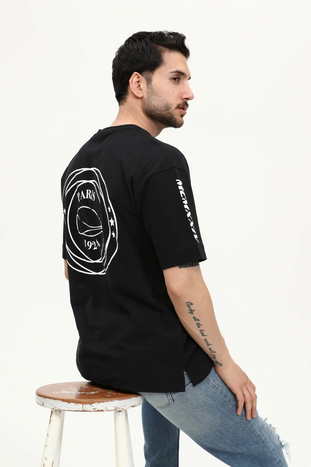 Unisex Regular SİYAH PARİS JBY Baskılı Cepli T-Shirt