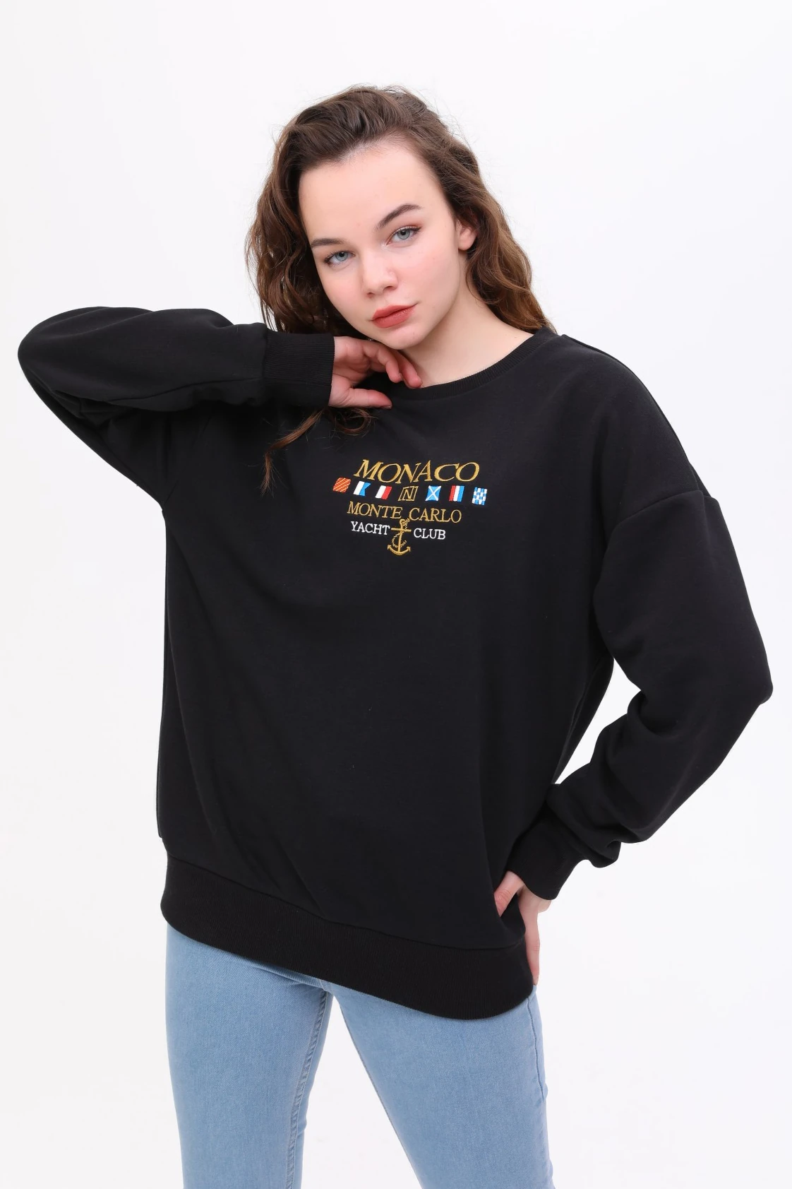  Unisex Oversize MONACO Nakiş İşlemeli Sweatshirt