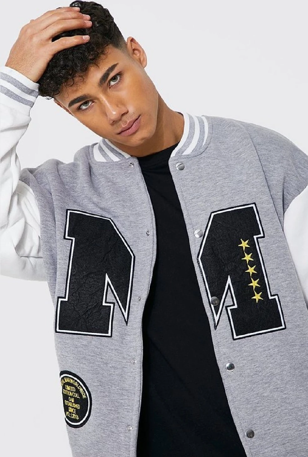 Unisex Oversize Gri M Bomber Kolej Ceket