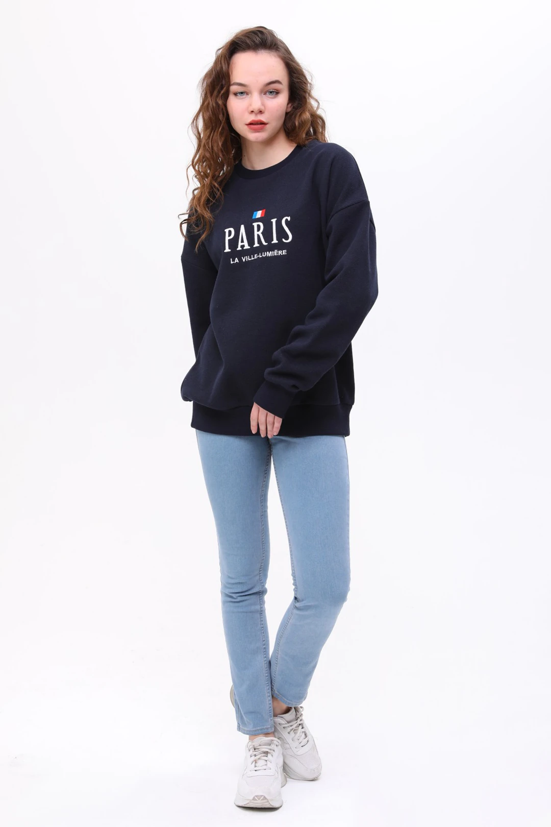  Unisex Oversize PARİS Nakiş İşlemeli Sweatshirt