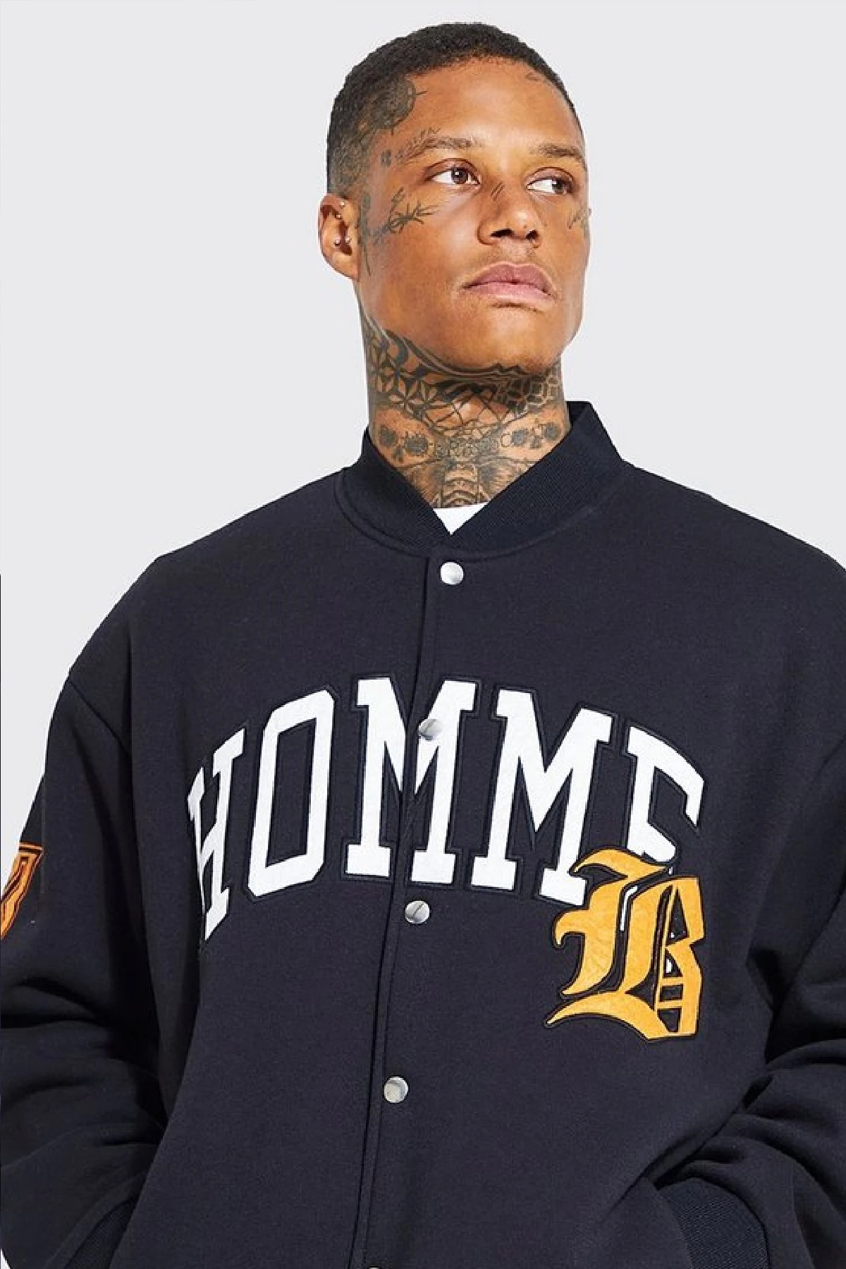 Unisex Oversize Black HOMME Bomber Kolej Ceket