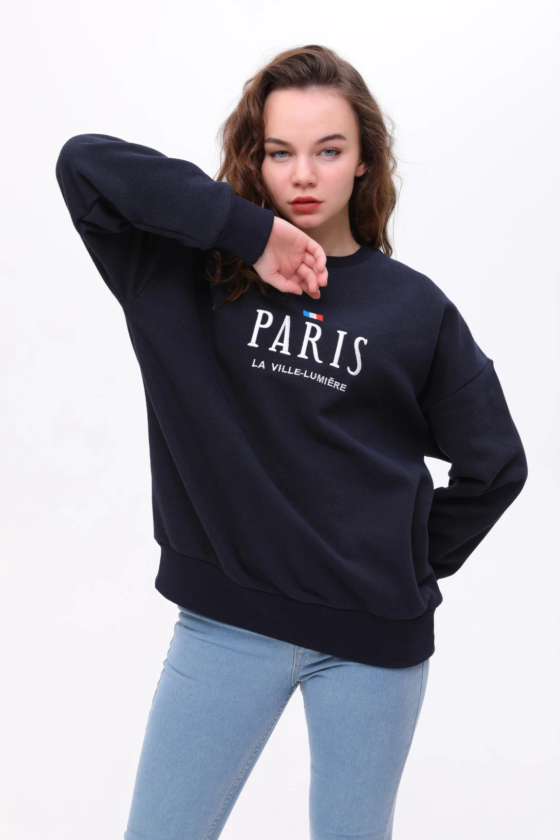  Unisex Oversize PARİS Nakiş İşlemeli Sweatshirt