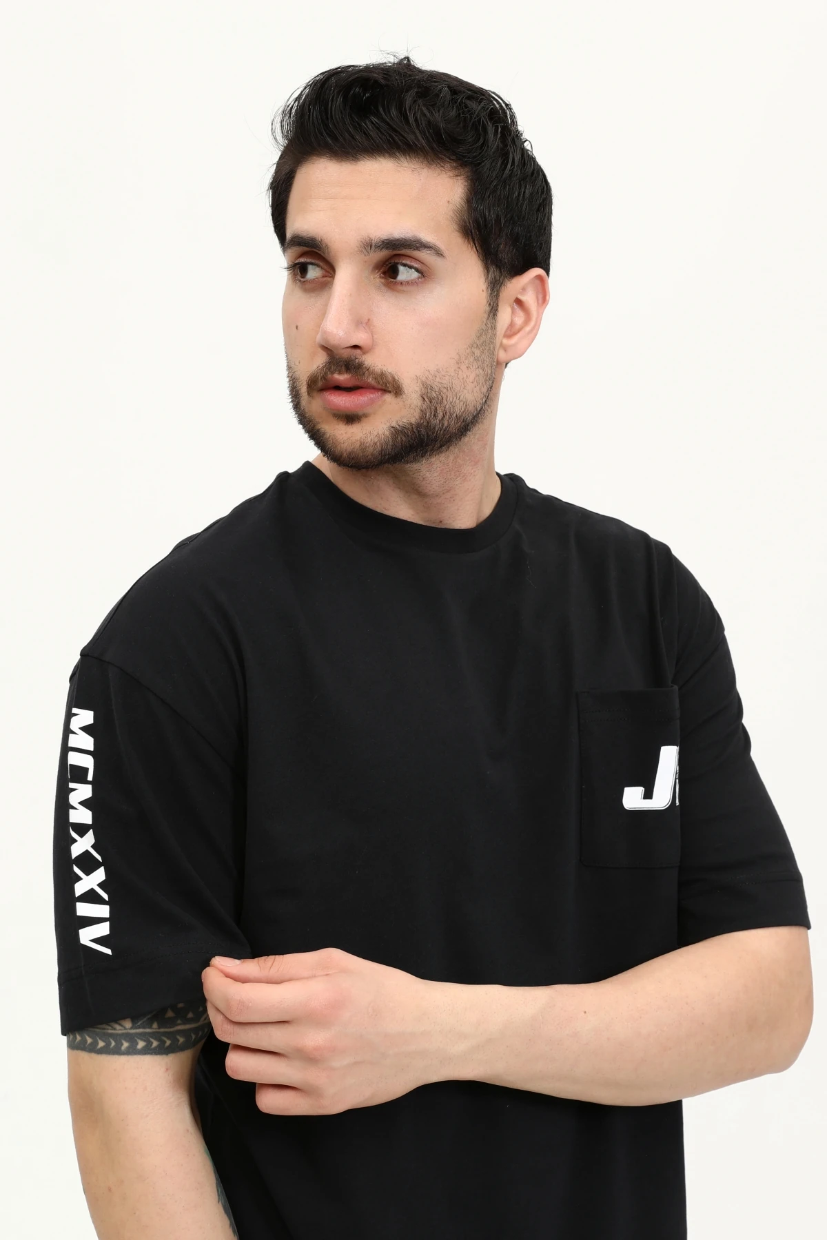 Unisex Regular SİYAH PARİS JBY Baskılı Cepli T-Shirt