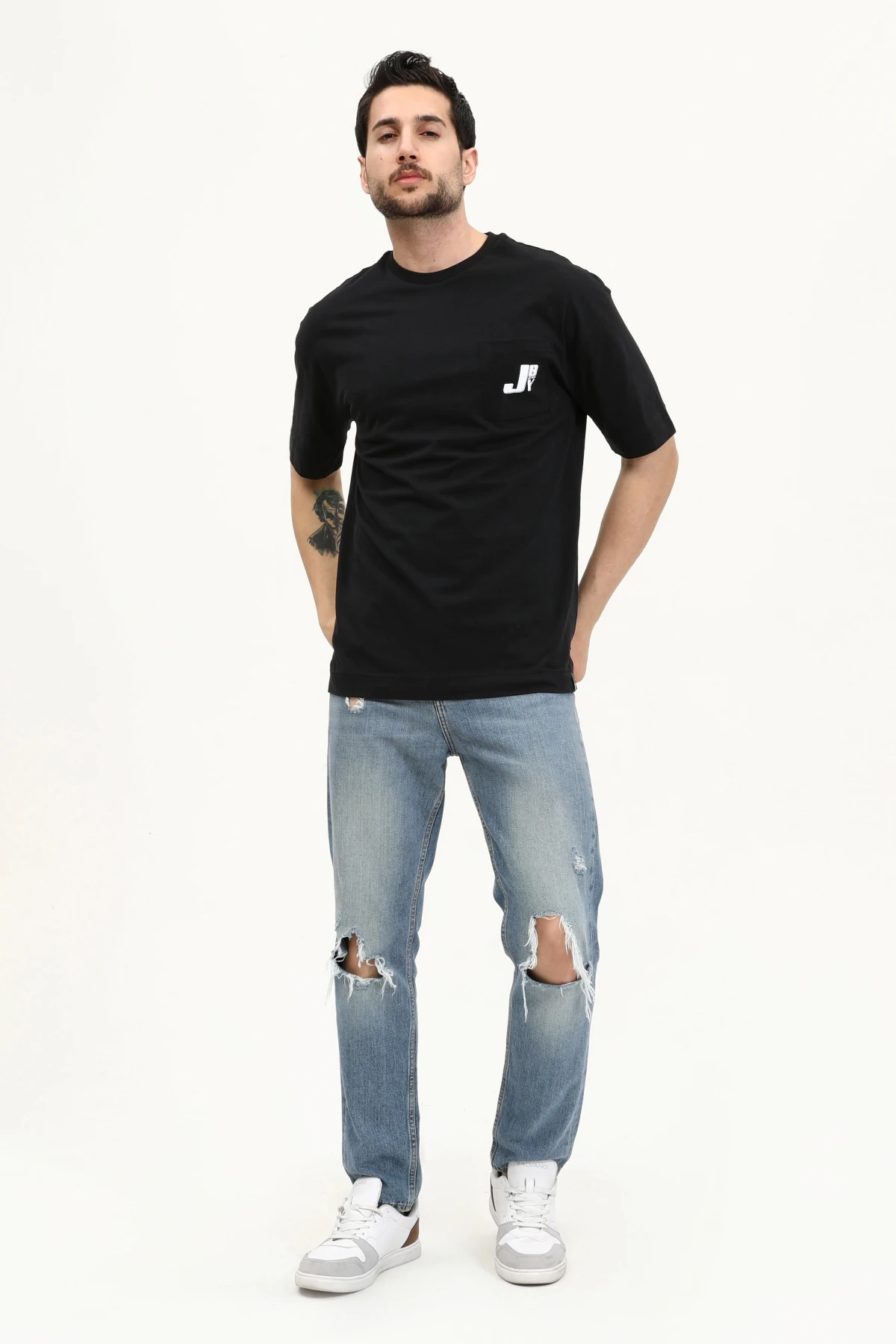 Unisex Regular SİYAH PARİS JBY Baskılı Cepli T-Shirt