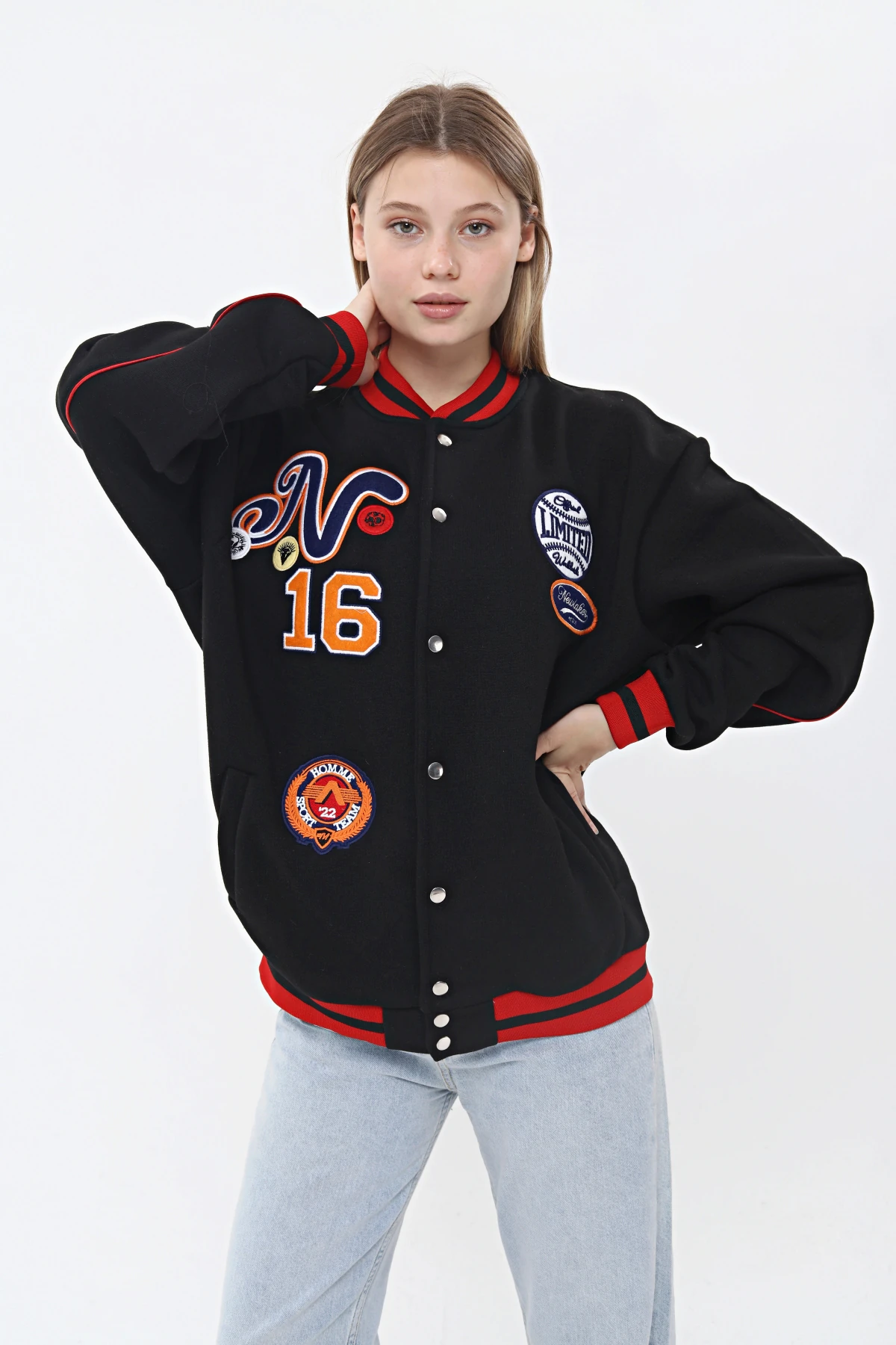 Unisex Oversize Limited Edition Siyah Bomber Kolej Ceket