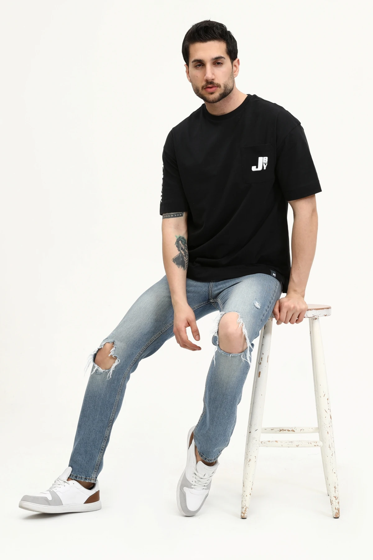 Unisex Regular SİYAH PARİS JBY Baskılı Cepli T-Shirt