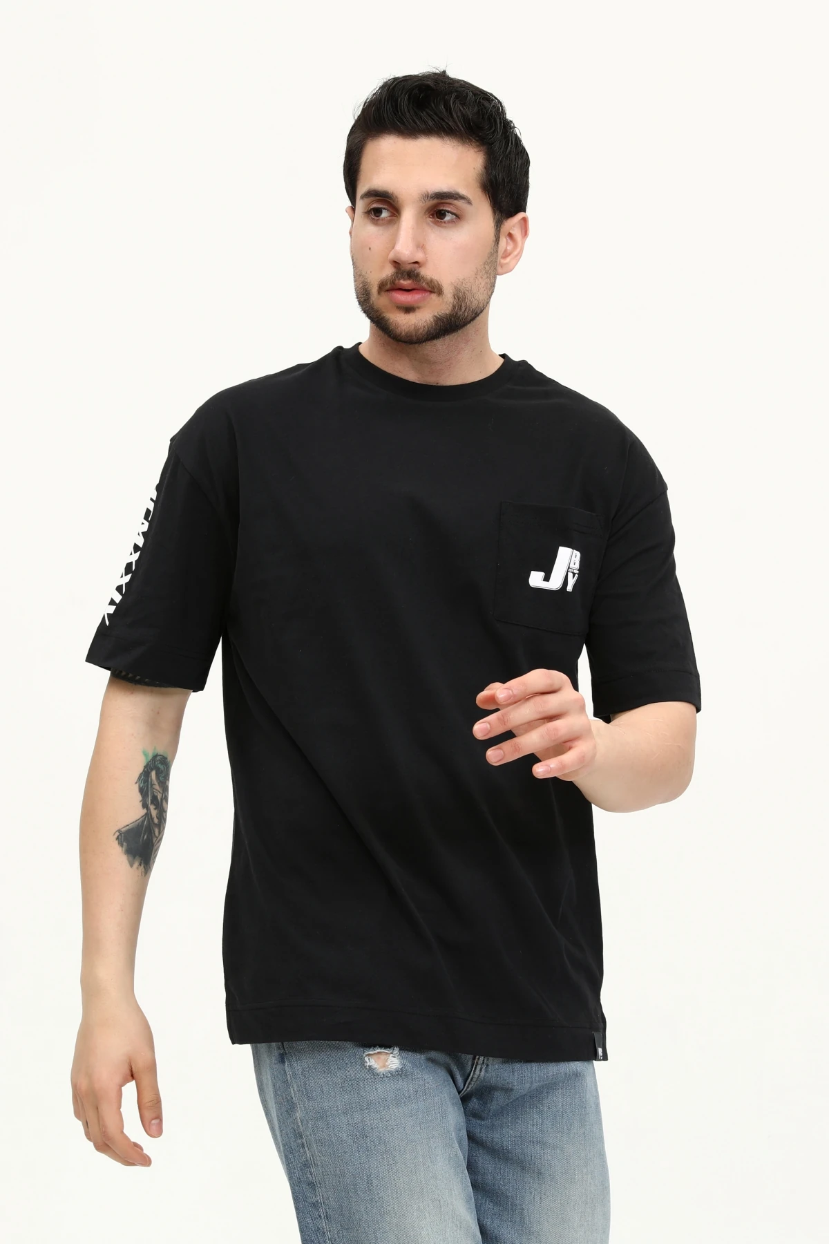 Unisex Regular SİYAH PARİS JBY Baskılı Cepli T-Shirt