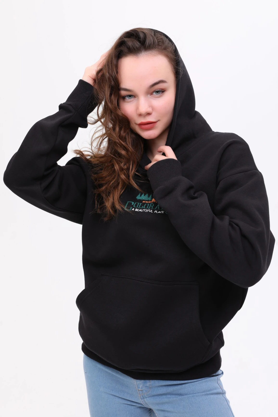 Unisex Oversize COLORADO Nakiş İşlemeli Kapşonlu Sweatshirt